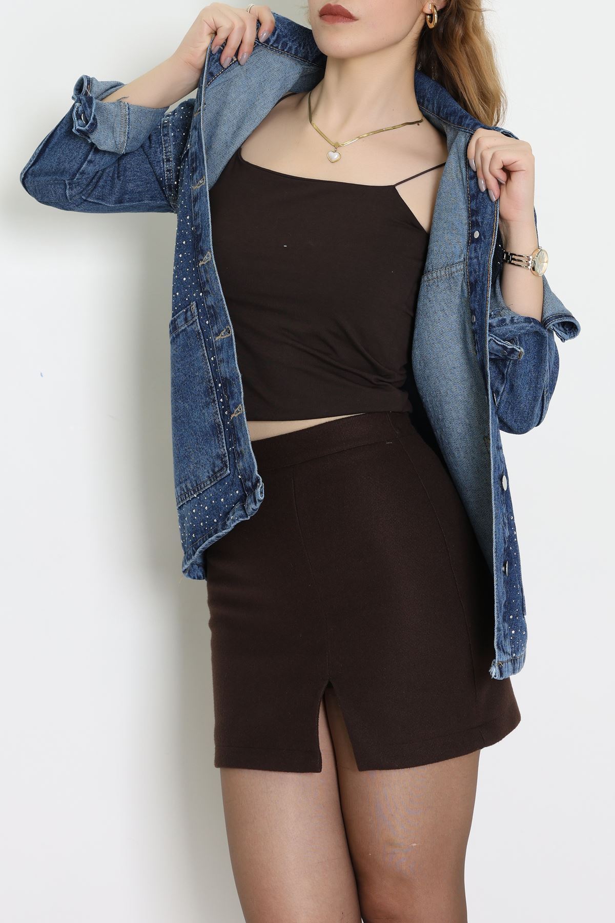 Taşlı Kot Ceket Mavi - 31871.2059.