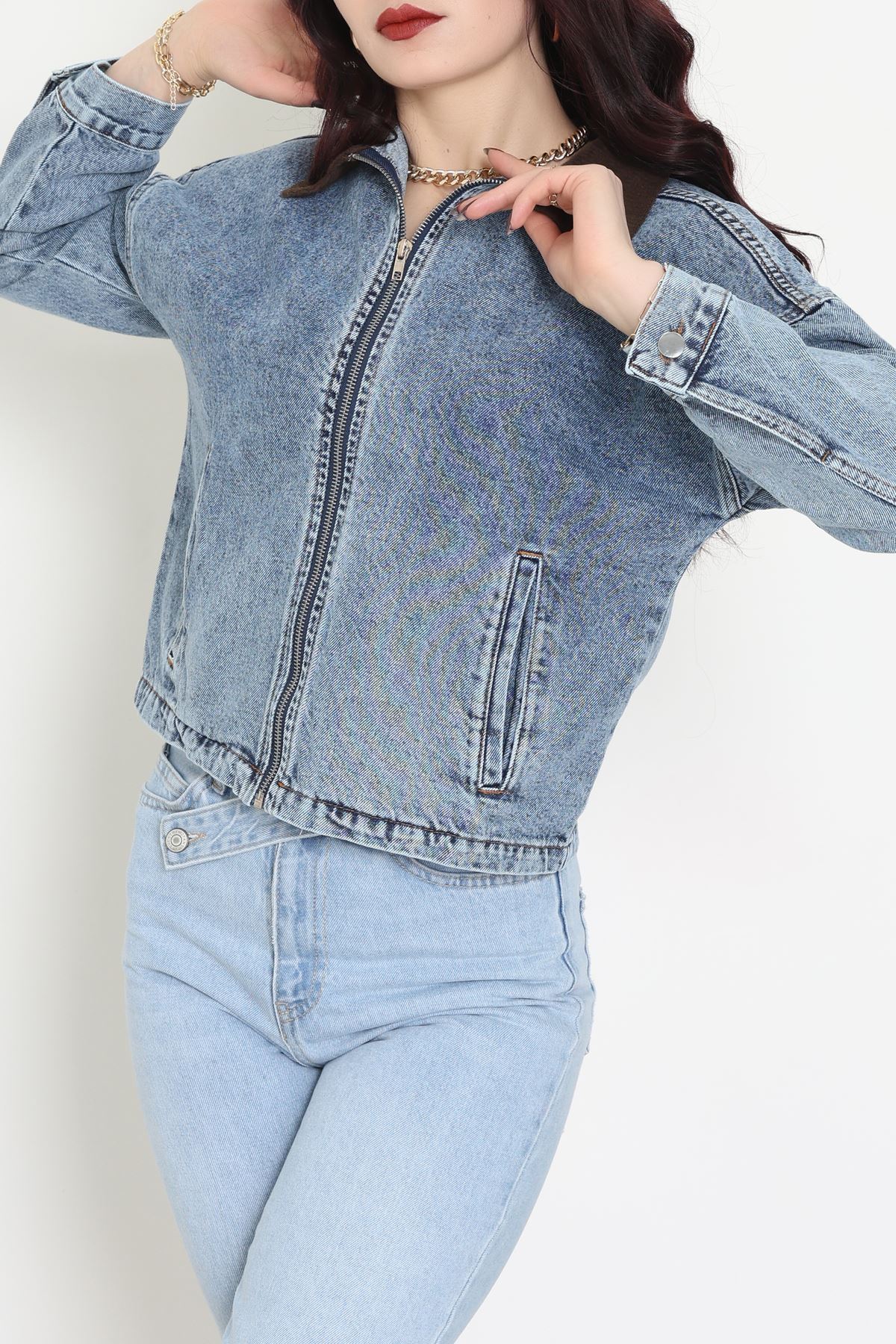 Fermuarlı Kot Ceket Karyıkama - 1010.2059.