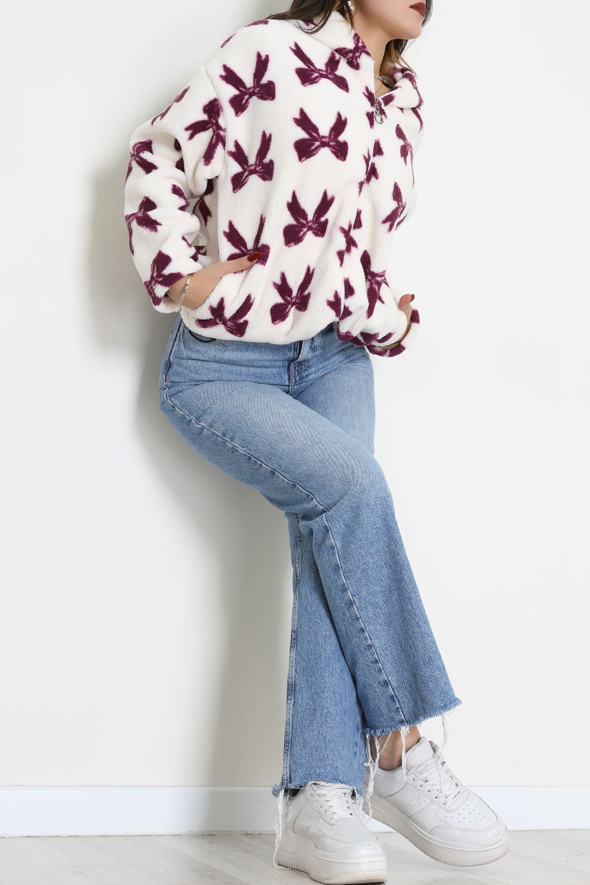 Baskılı Kapşonlu Polar Ceket Ekrumürdüm - 31711.1247.