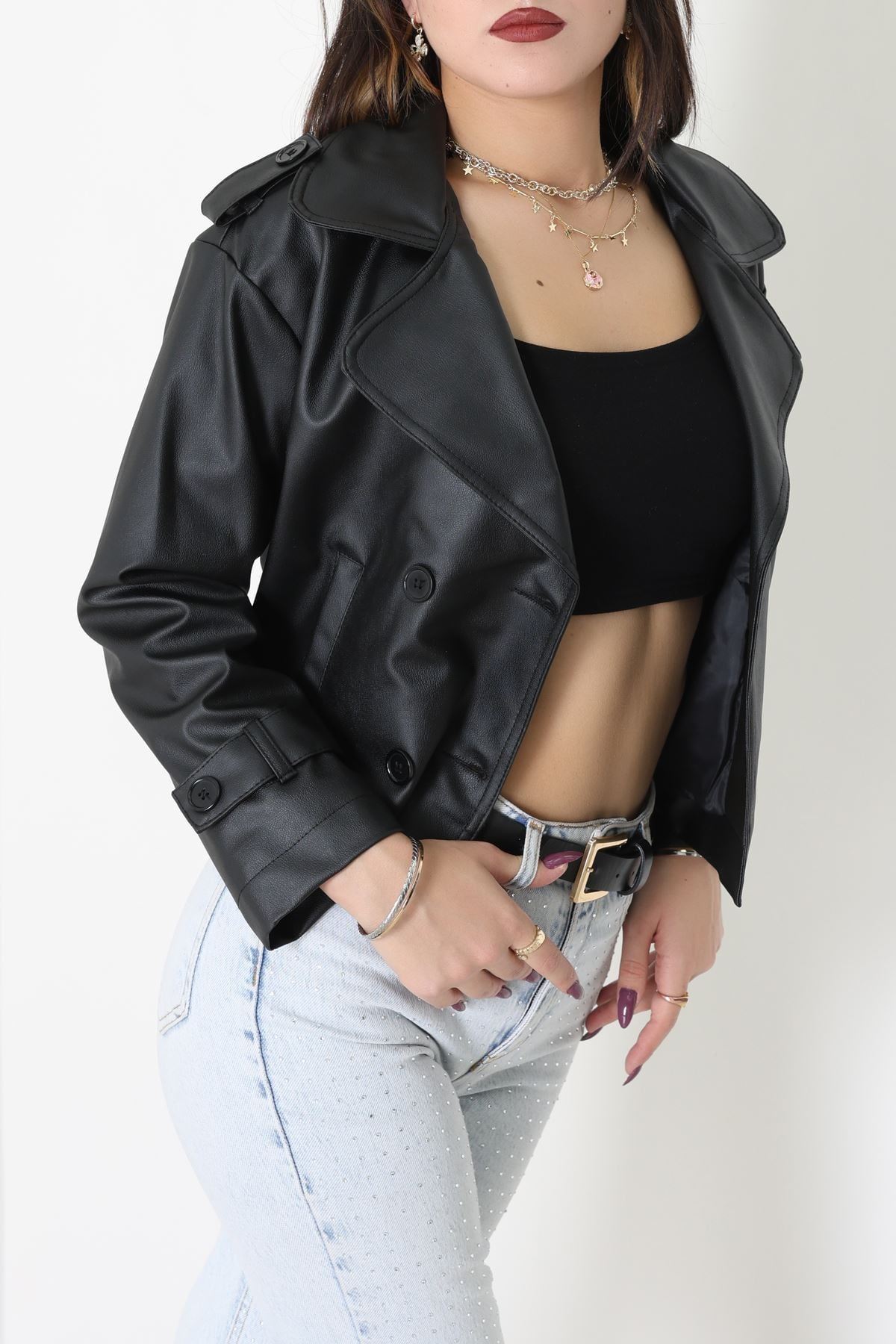 Astarlı Deri Ceket Siyah - 8678.179.