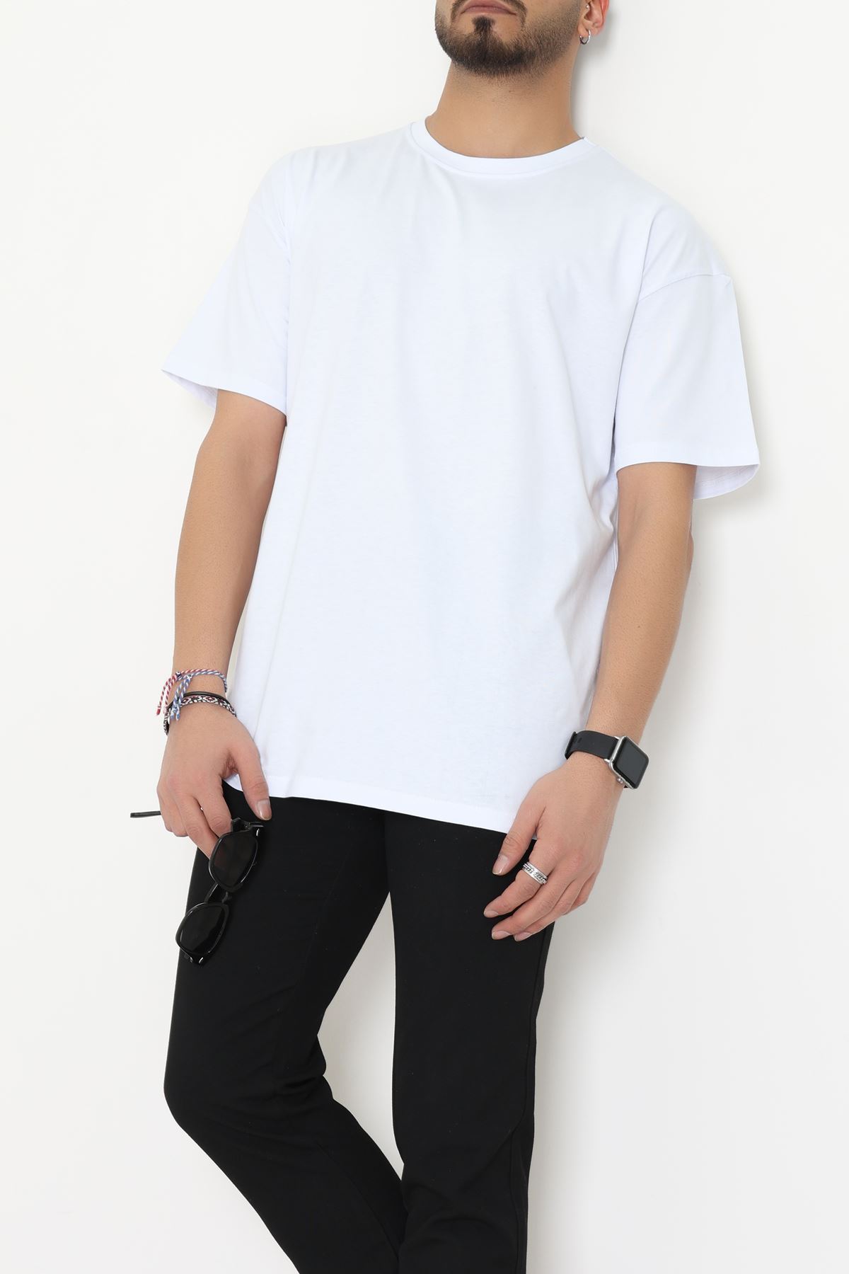 Kompak Penye Unisex Baskısız Oversize Tişört Beyaz - 55045.1872.
