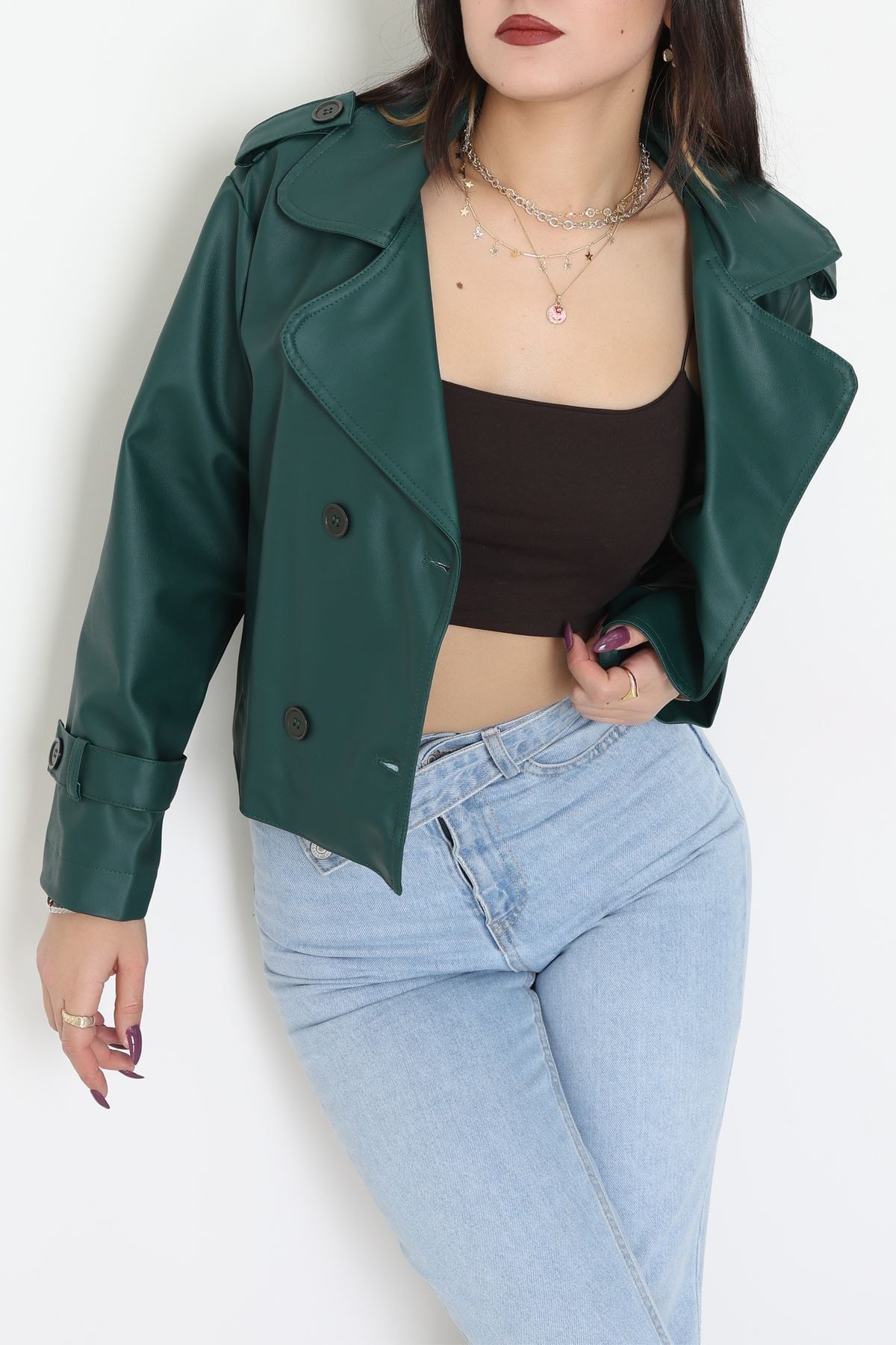 Astarlı Deri Ceket Zümrüt - 8678.179.