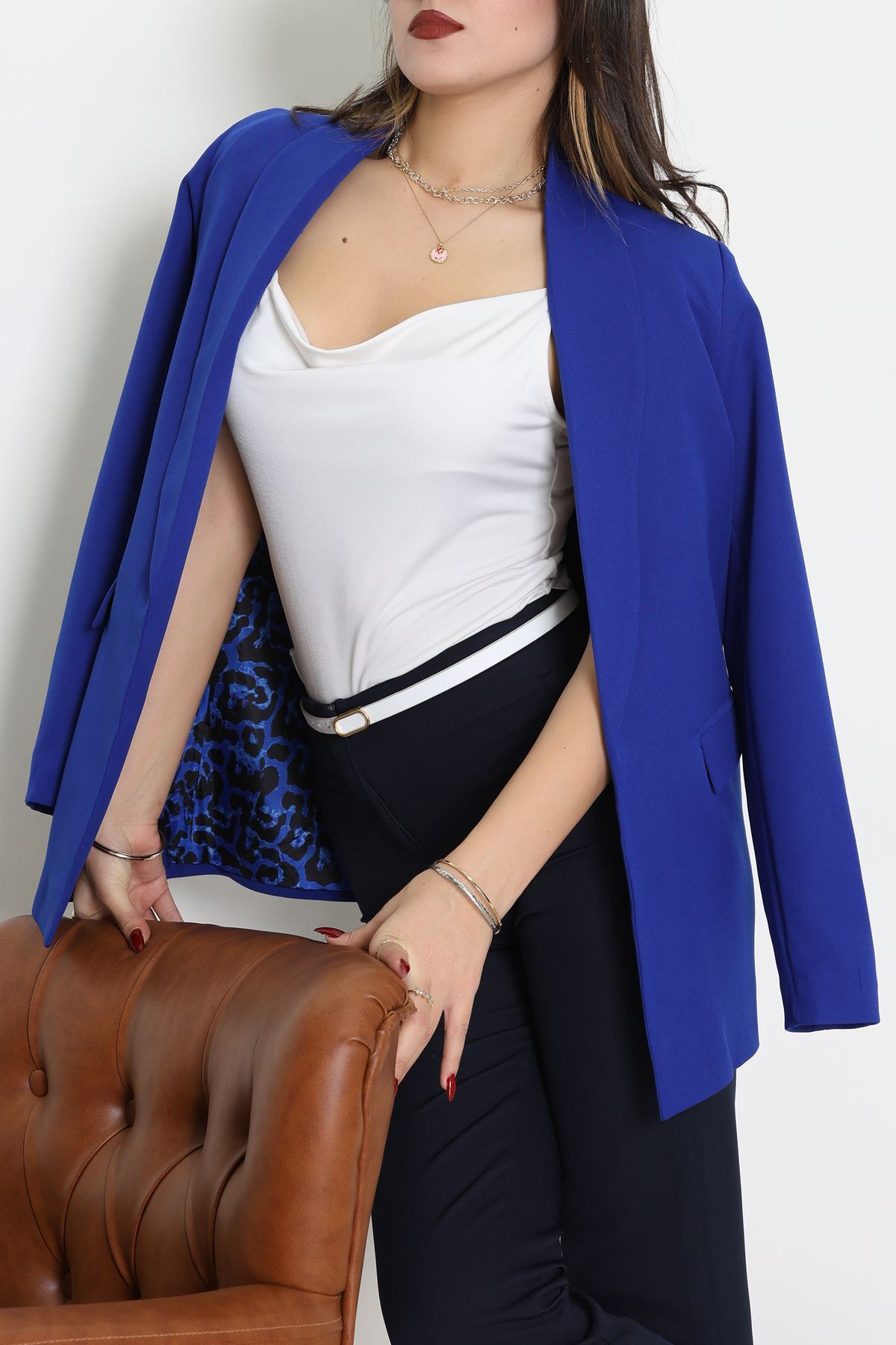Leopar Astarlı Blazer Ceket Saks - 51500.1355.