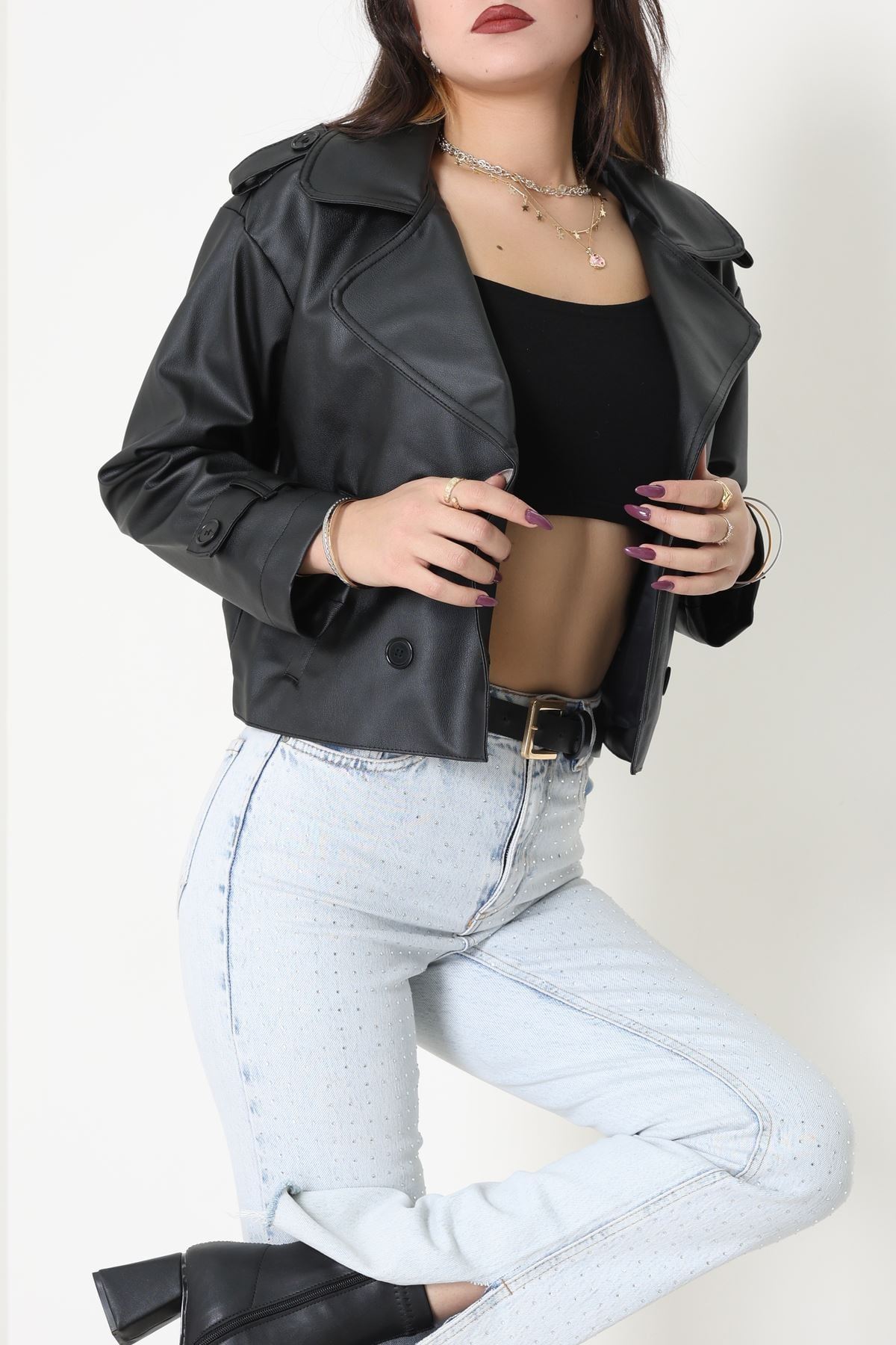 Astarlı Deri Ceket Siyah - 8678.179.