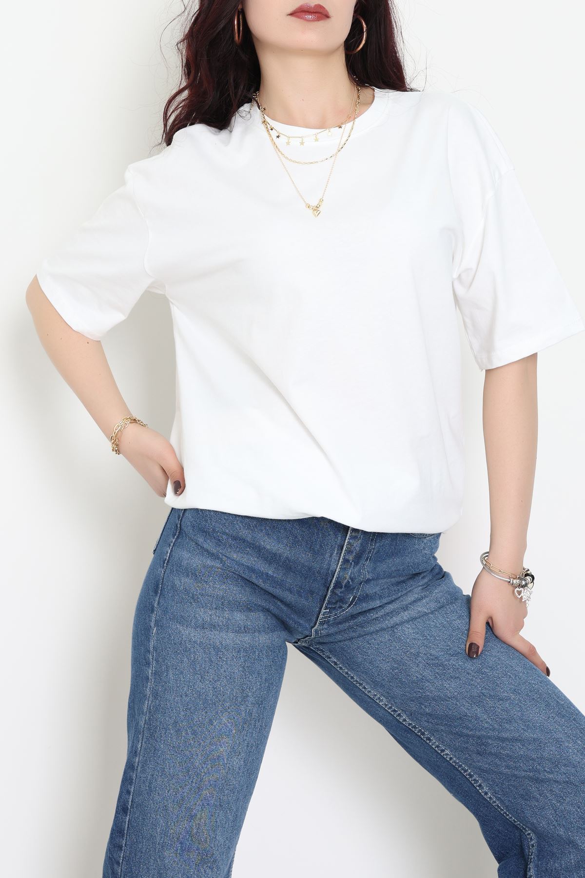 Kompak Penye Unisex Baskısız Oversize Tişört Ekru - 55045.1872.