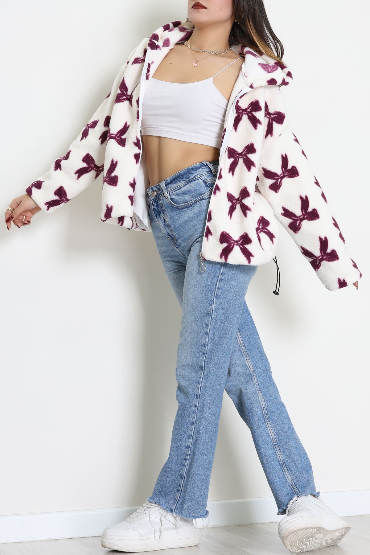 Baskılı Kapşonlu Polar Ceket Ekrumürdüm - 31711.1247.