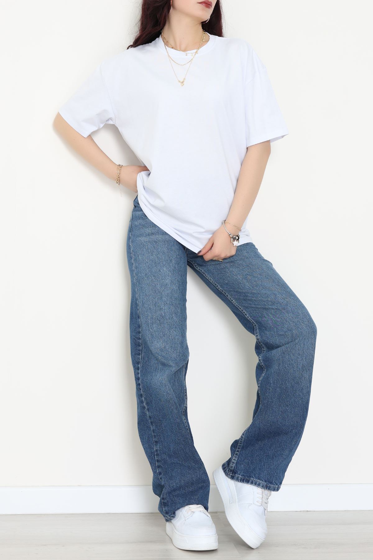 Kompak Penye Unisex Baskısız Oversize Tişört Beyaz - 55045.1872.