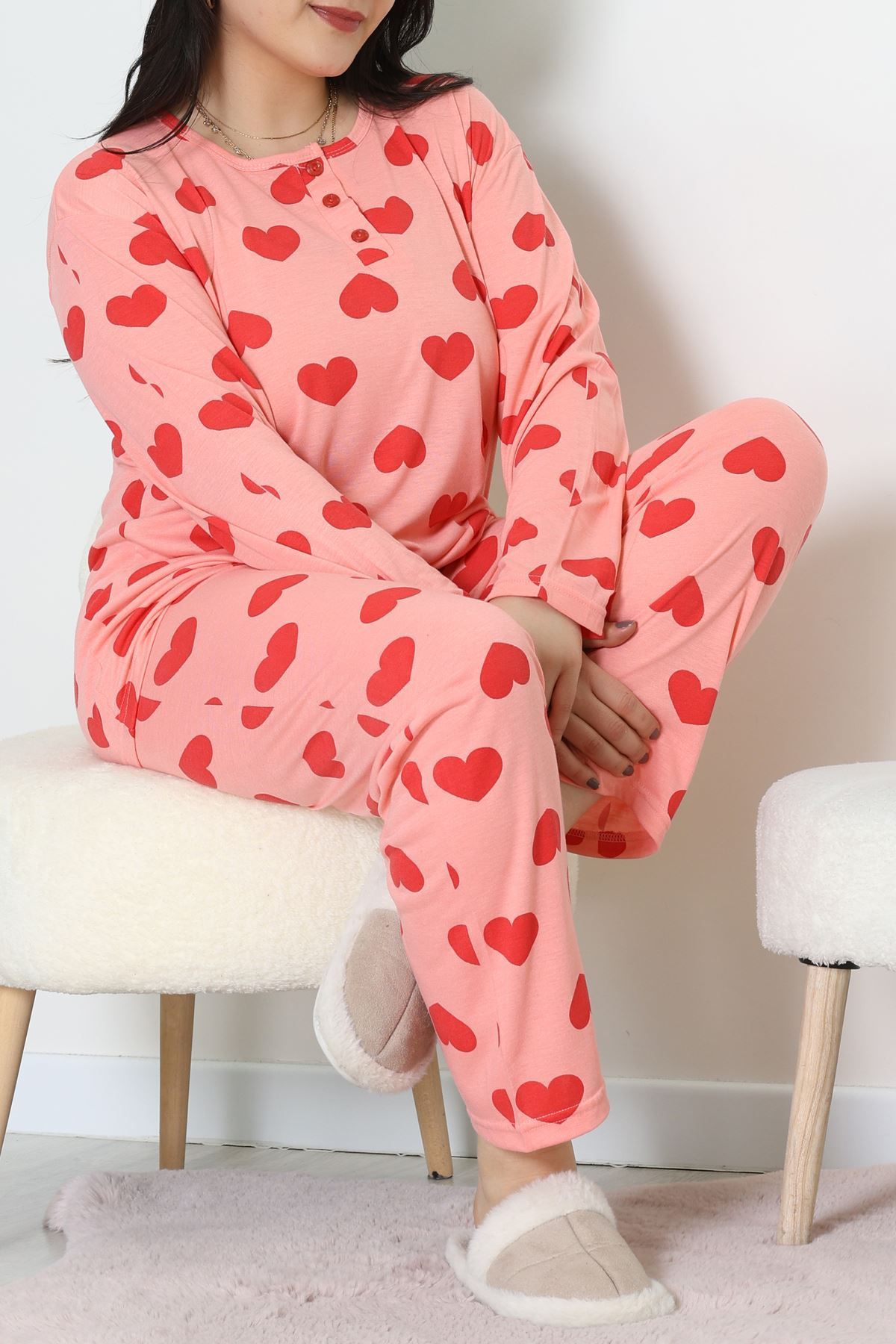 Ring Viskon Büyük Beden Pijama Takımı Somonpembe - 52202.1961.