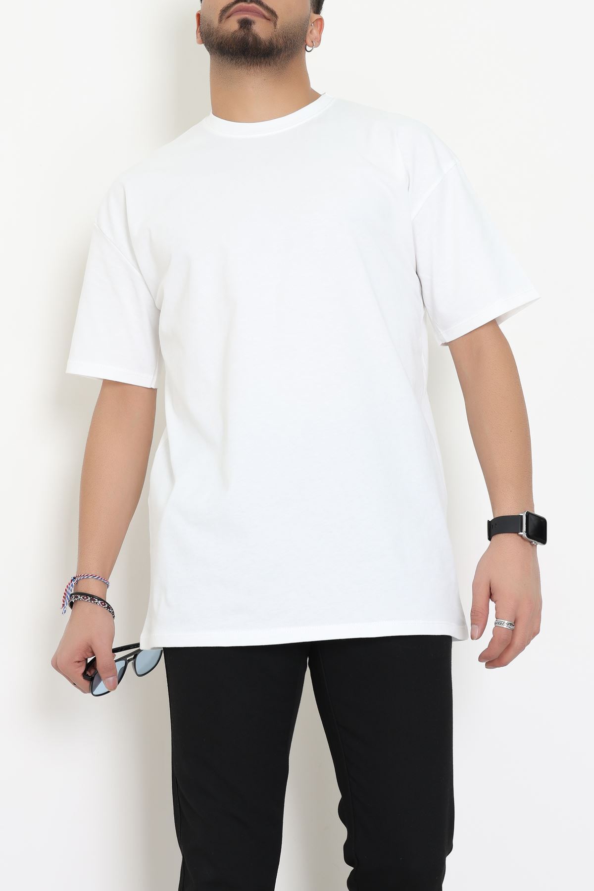 Kompak Penye Unisex Baskısız Oversize Tişört Ekru - 55045.1872.