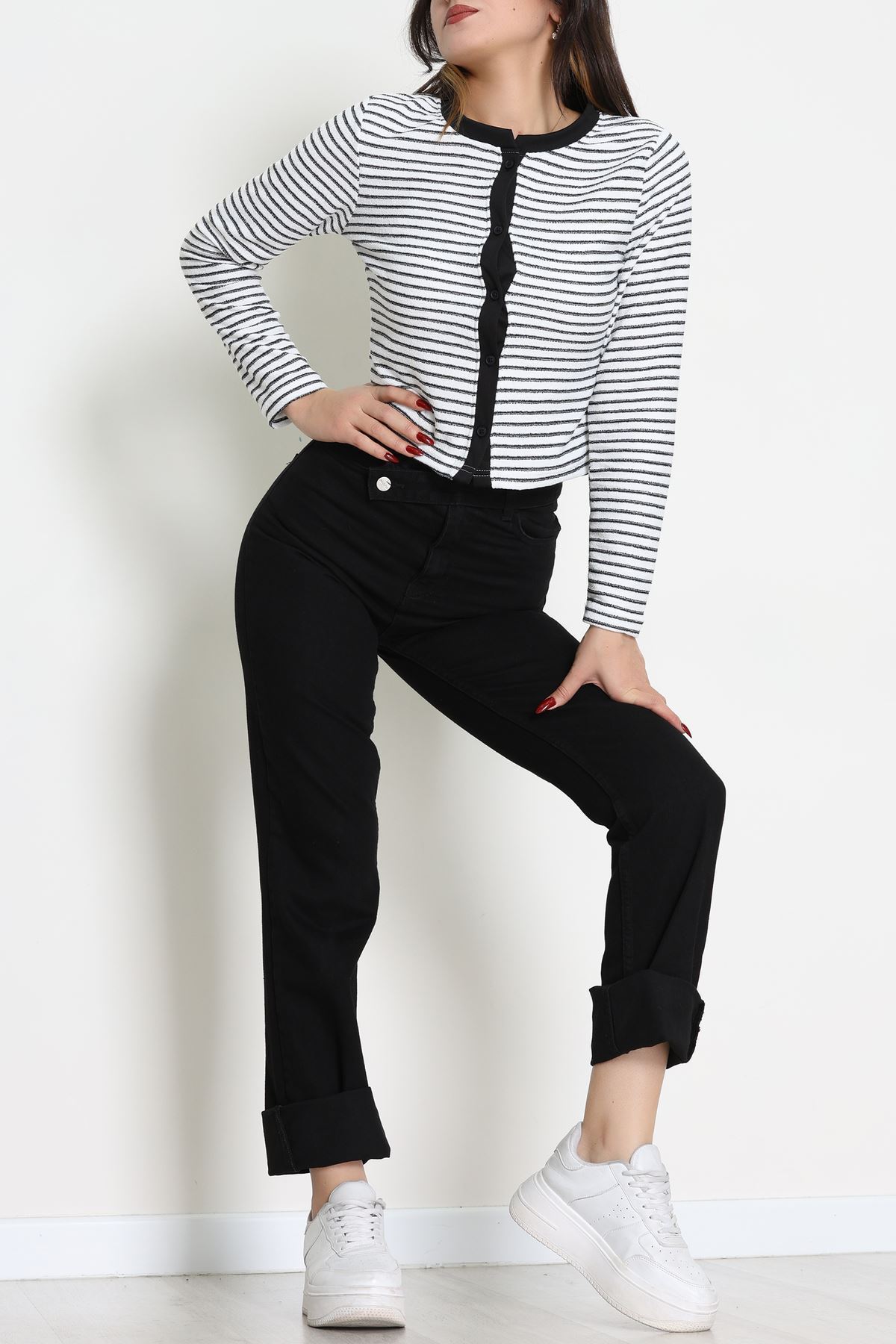 Düğmeli Hırka Beyazsiyah - 31835.2131.