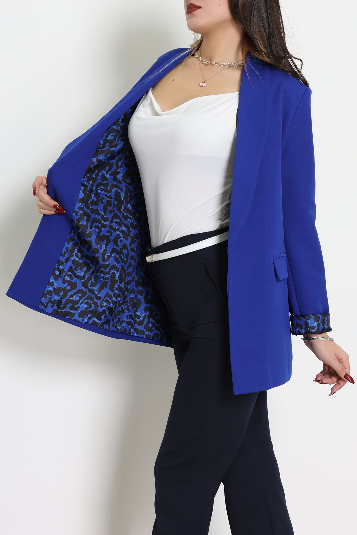 Leopar Astarlı Blazer Ceket Saks - 51500.1355.