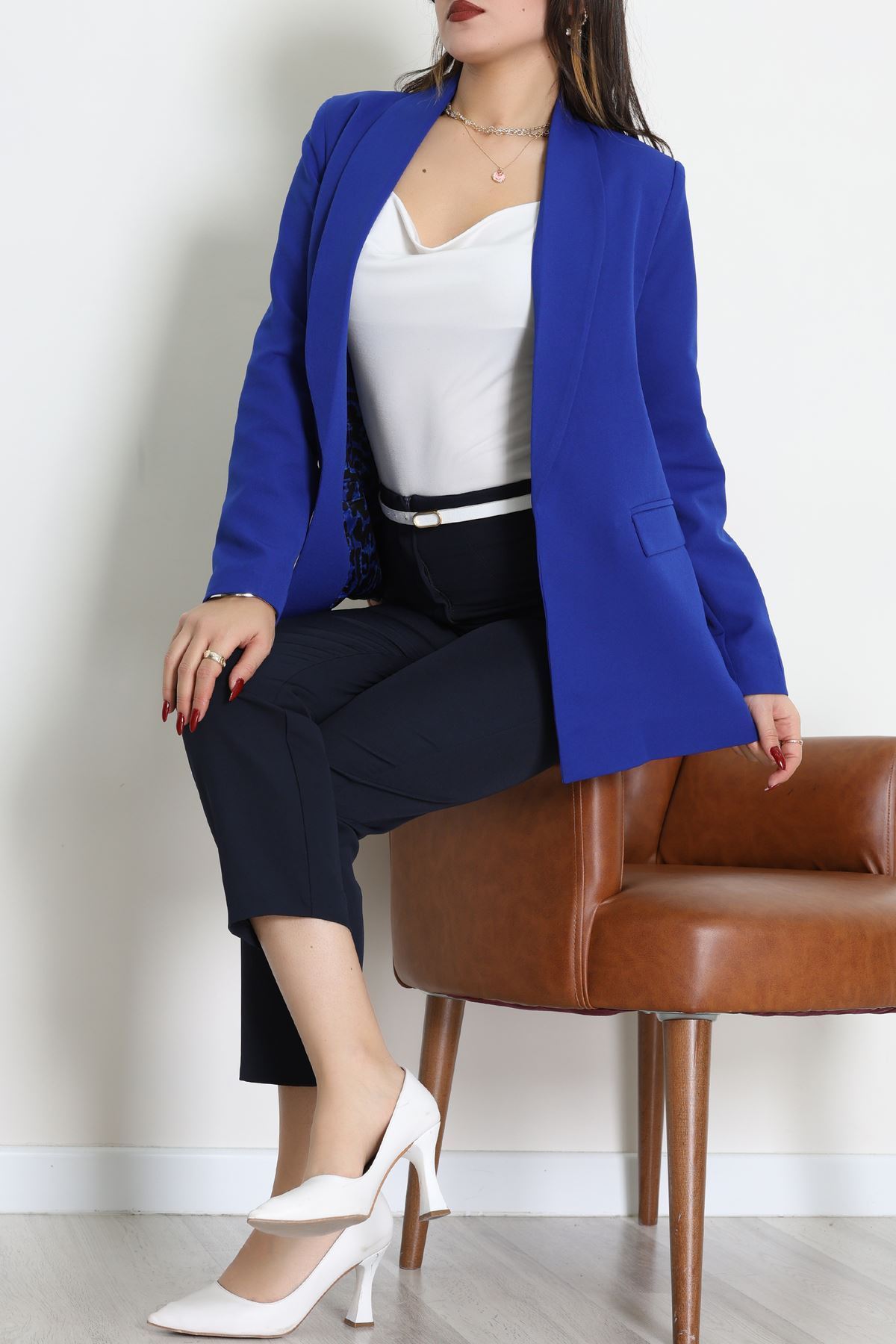 Leopar Astarlı Blazer Ceket Saks - 51500.1355.