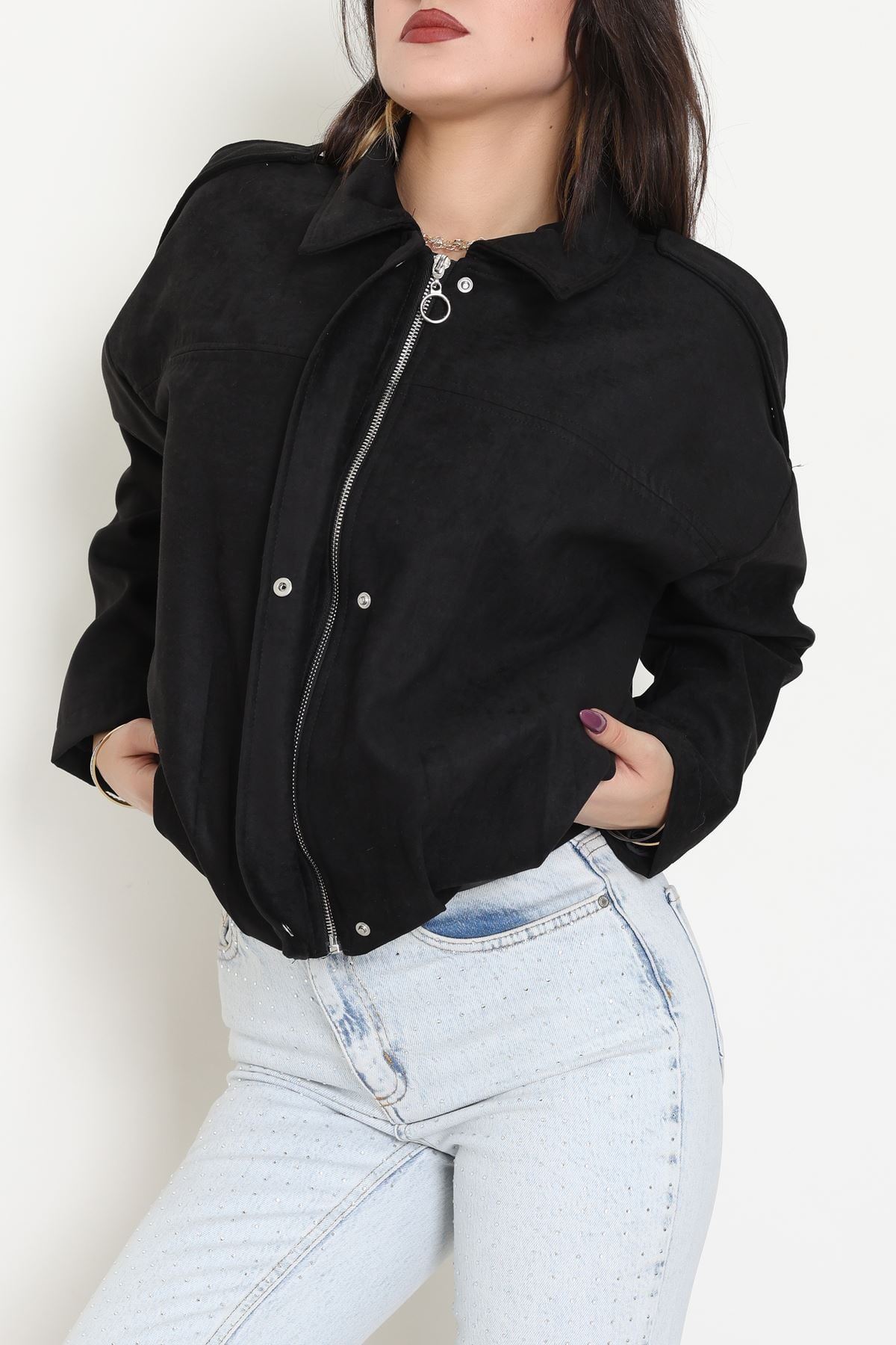 Süet Bomber Ceket Siyah - 8777.179.
