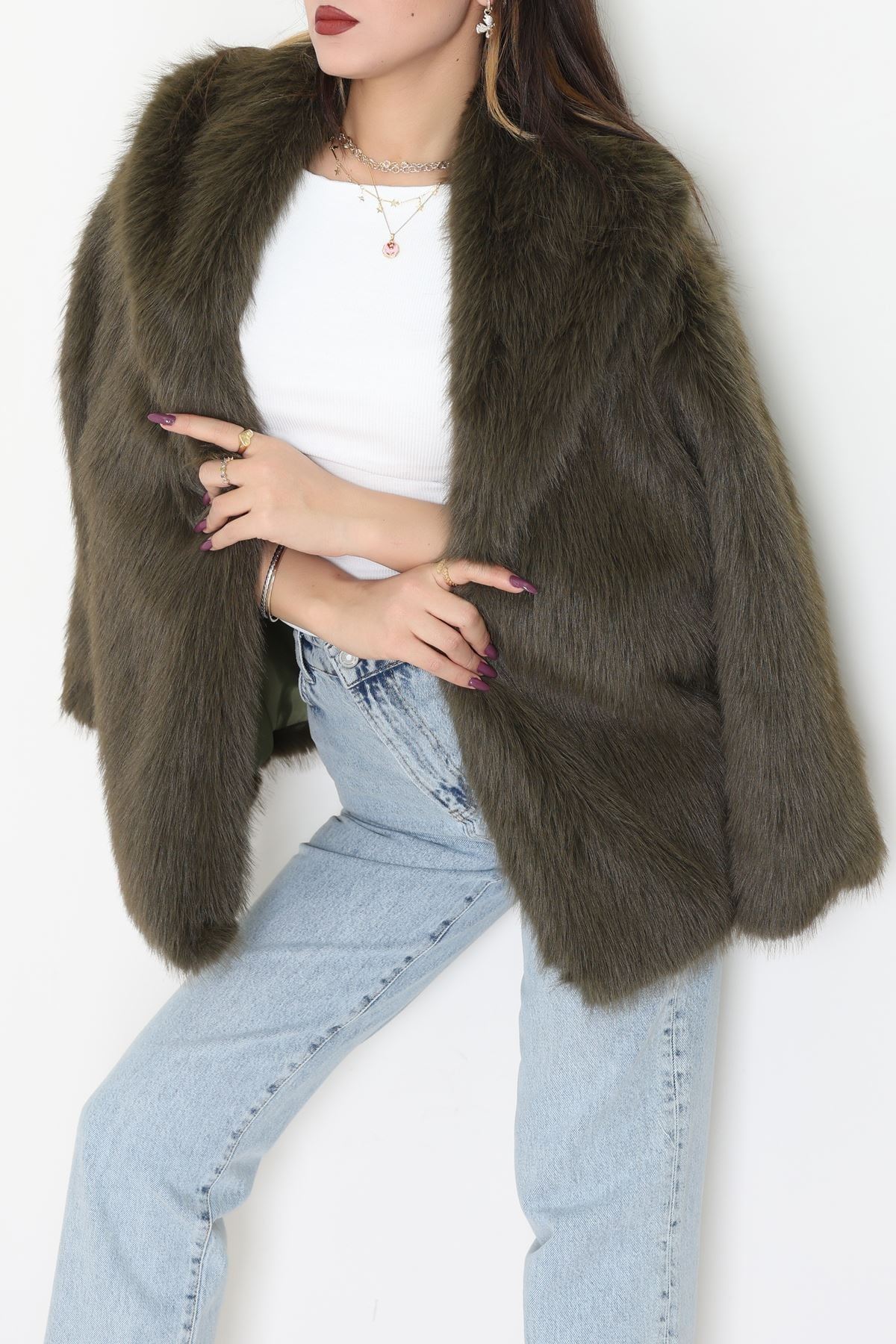 Kemerli Astarlı Kürk Mont Haki - 6677.179.