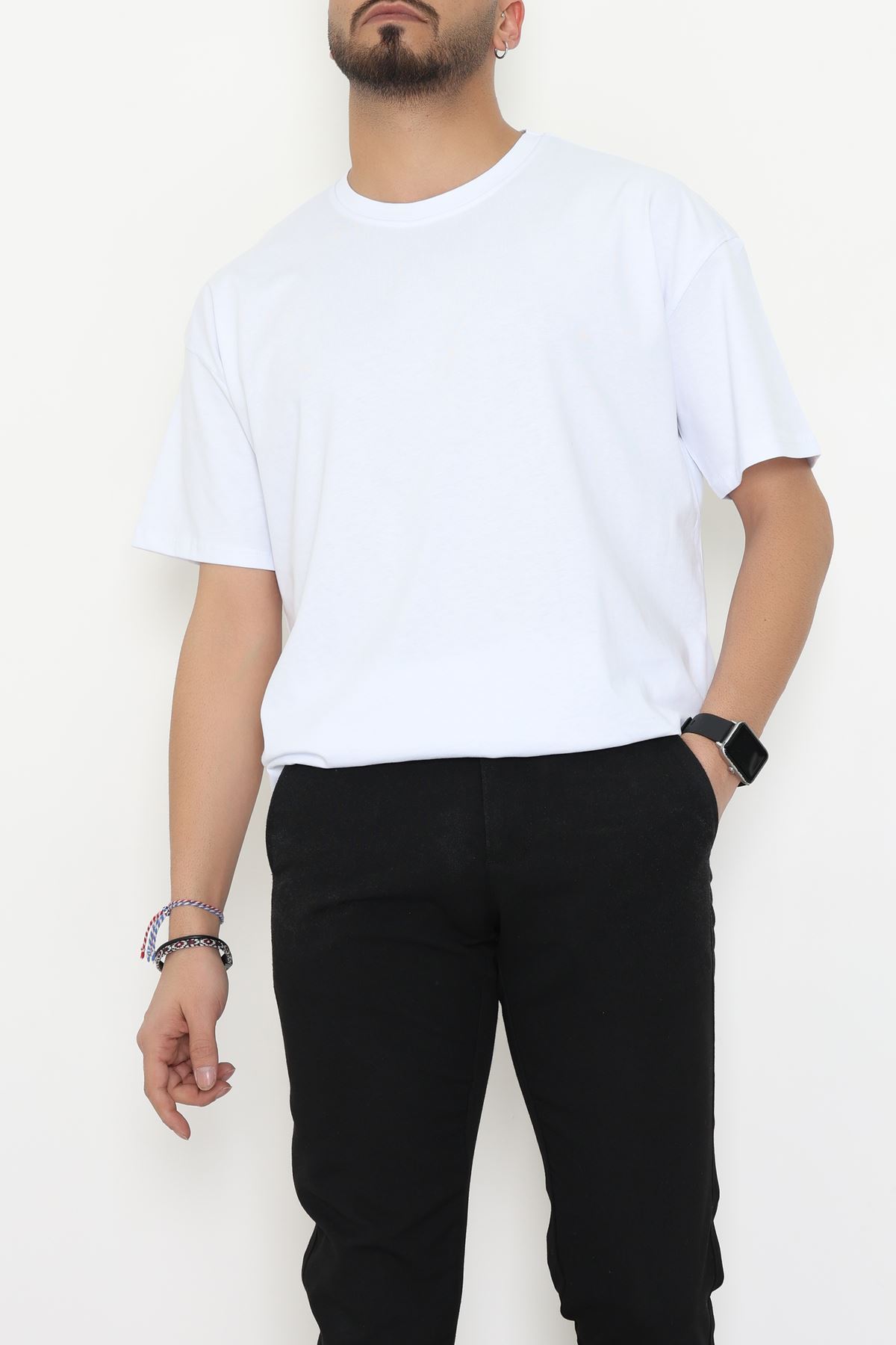 Kompak Penye Unisex Baskısız Oversize Tişört Beyaz - 55045.1872.