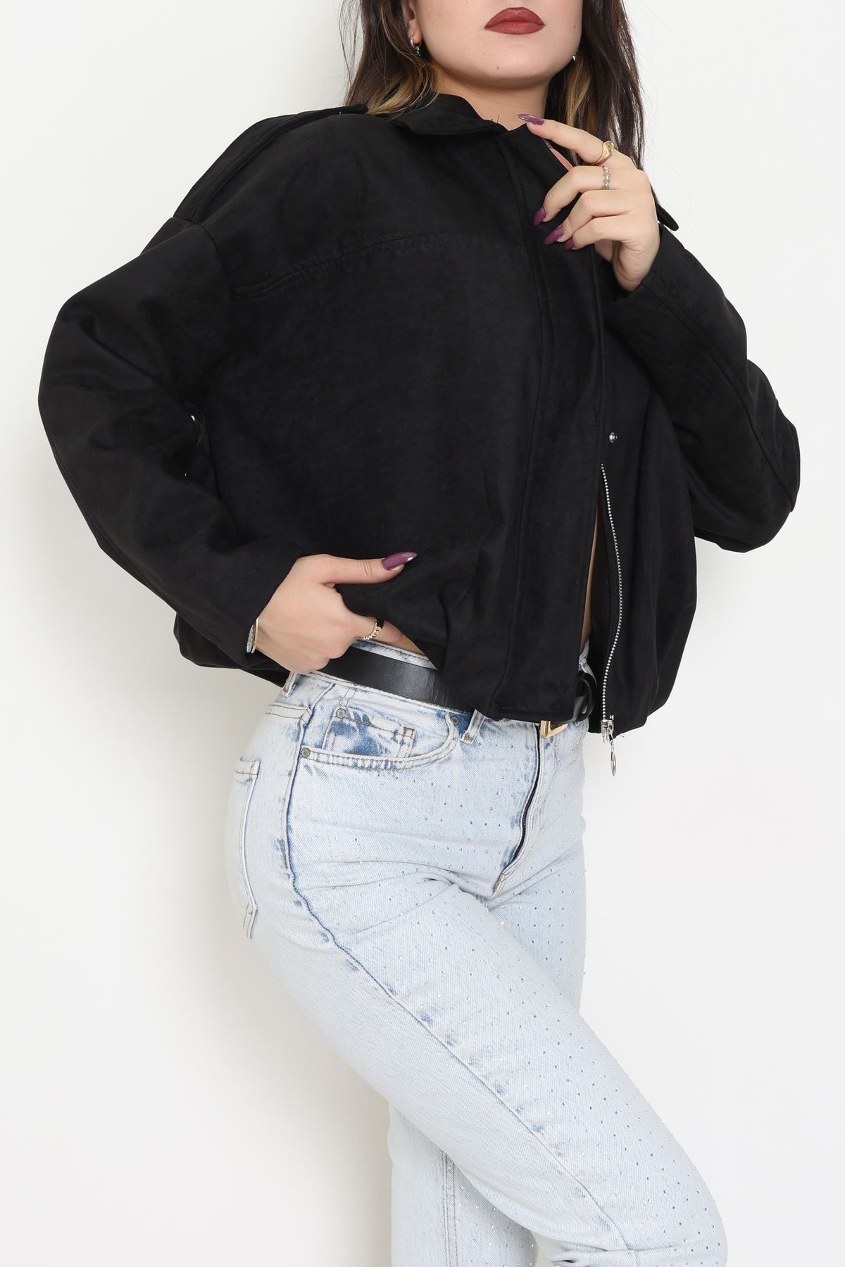 Süet Bomber Ceket Siyah - 8777.179.
