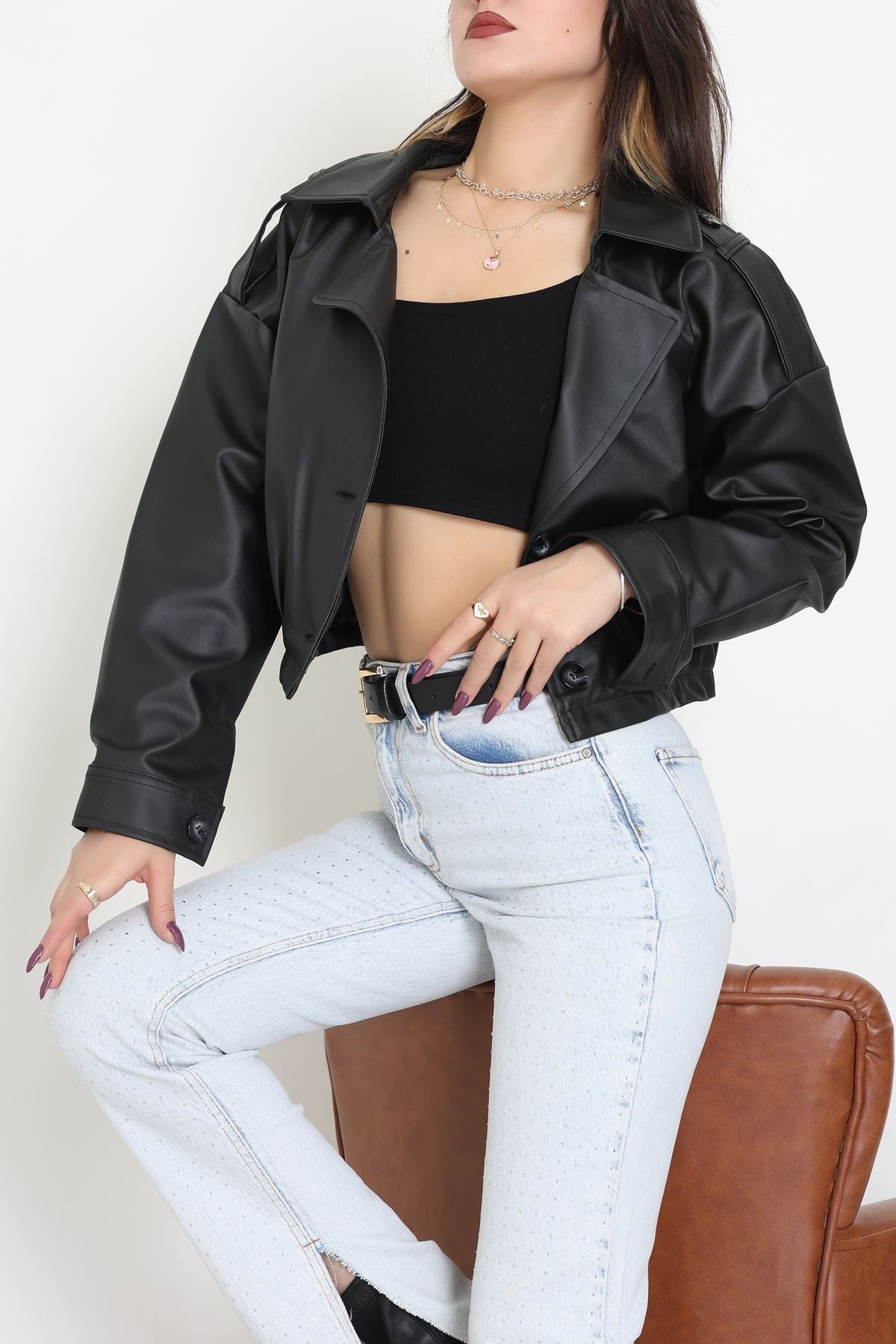 Astarlı Deri Ceket Siyah - 8770.179.