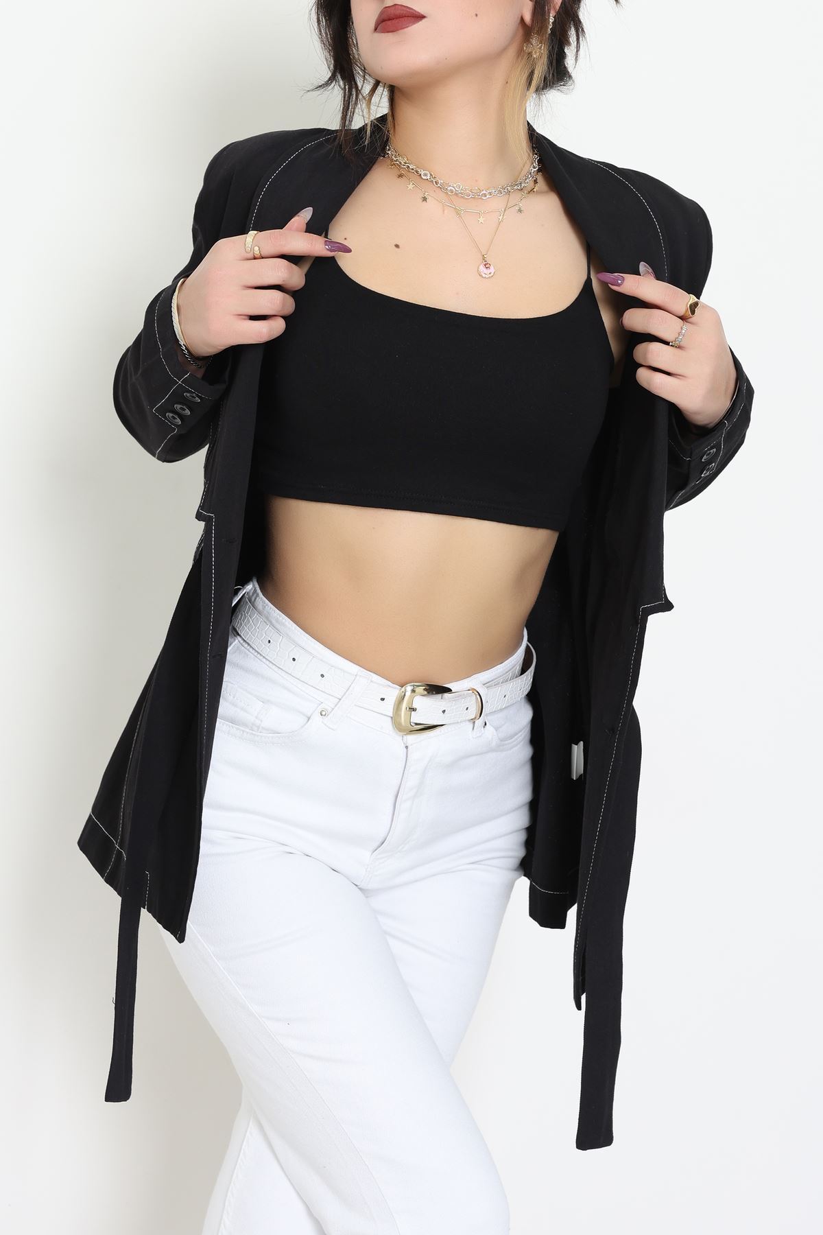 Bağlamalı Gabardin Ceket Siyah - 8123.179.