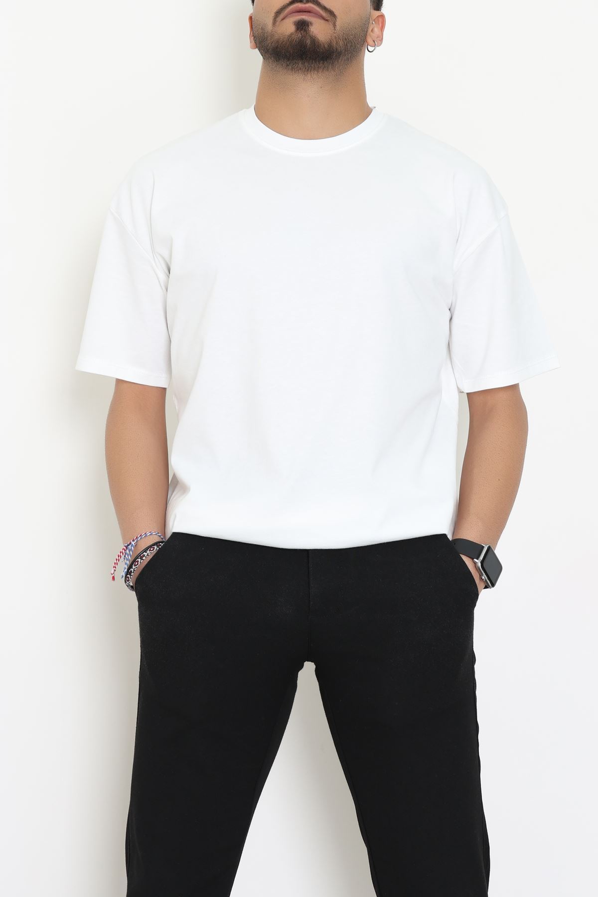 Kompak Penye Unisex Baskısız Oversize Tişört Ekru - 55045.1872.