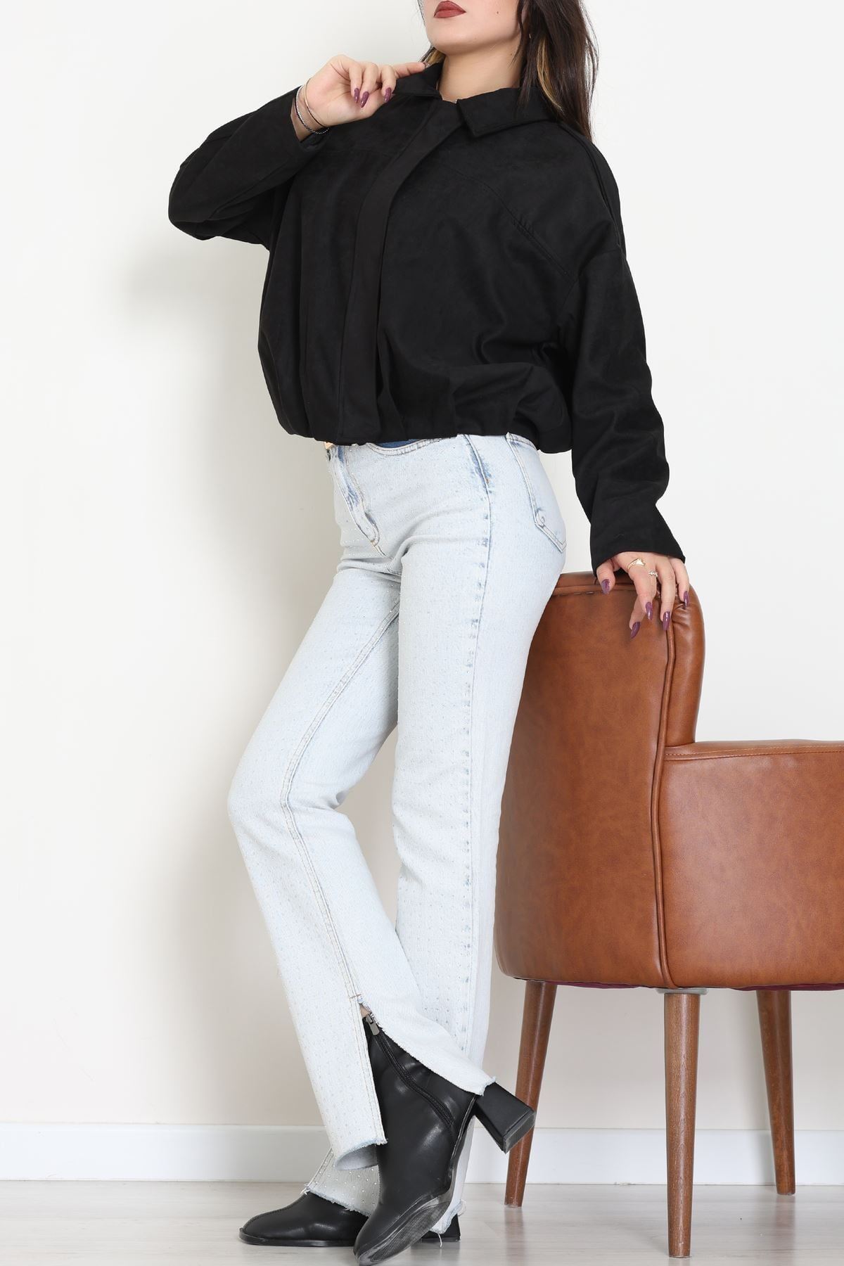 Süet Bomber Ceket Siyah - 8777.179.