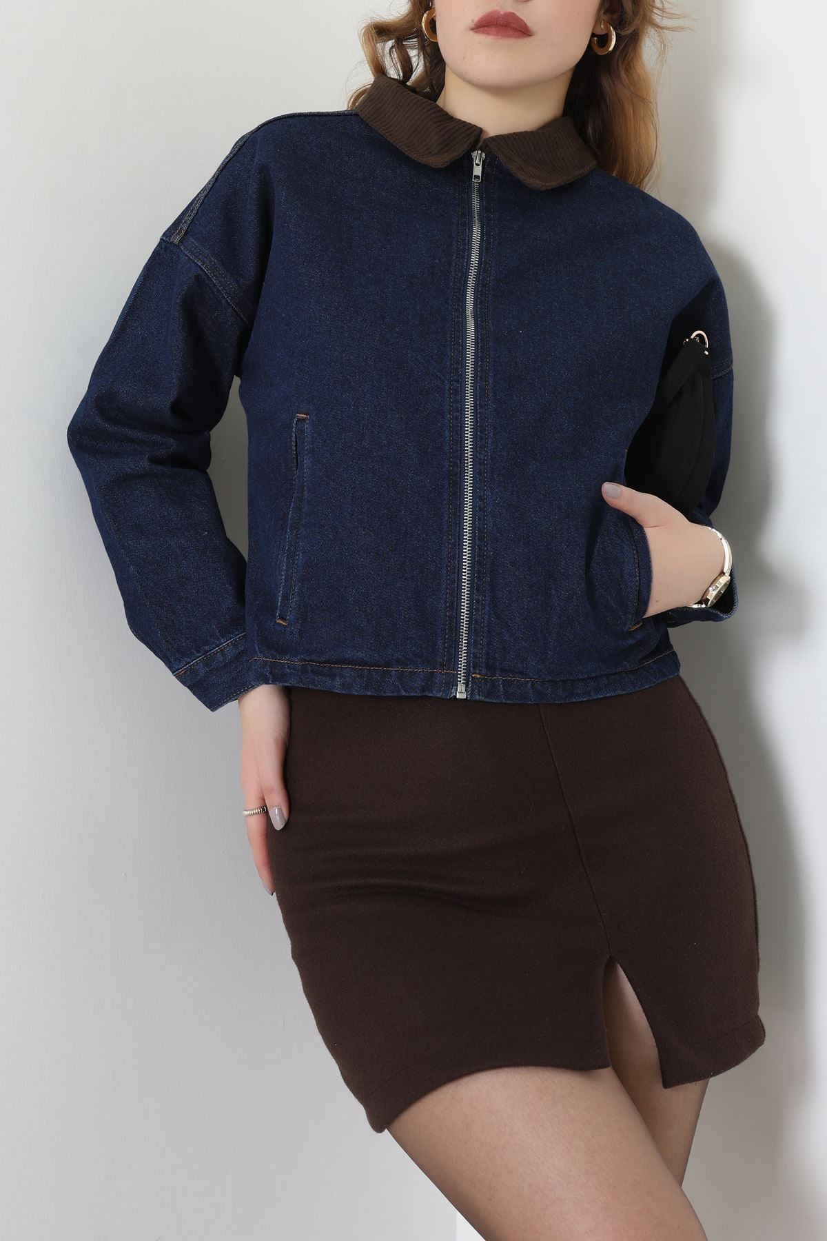Fermuarlı Kot Ceket Lacivert - 1010.2059.