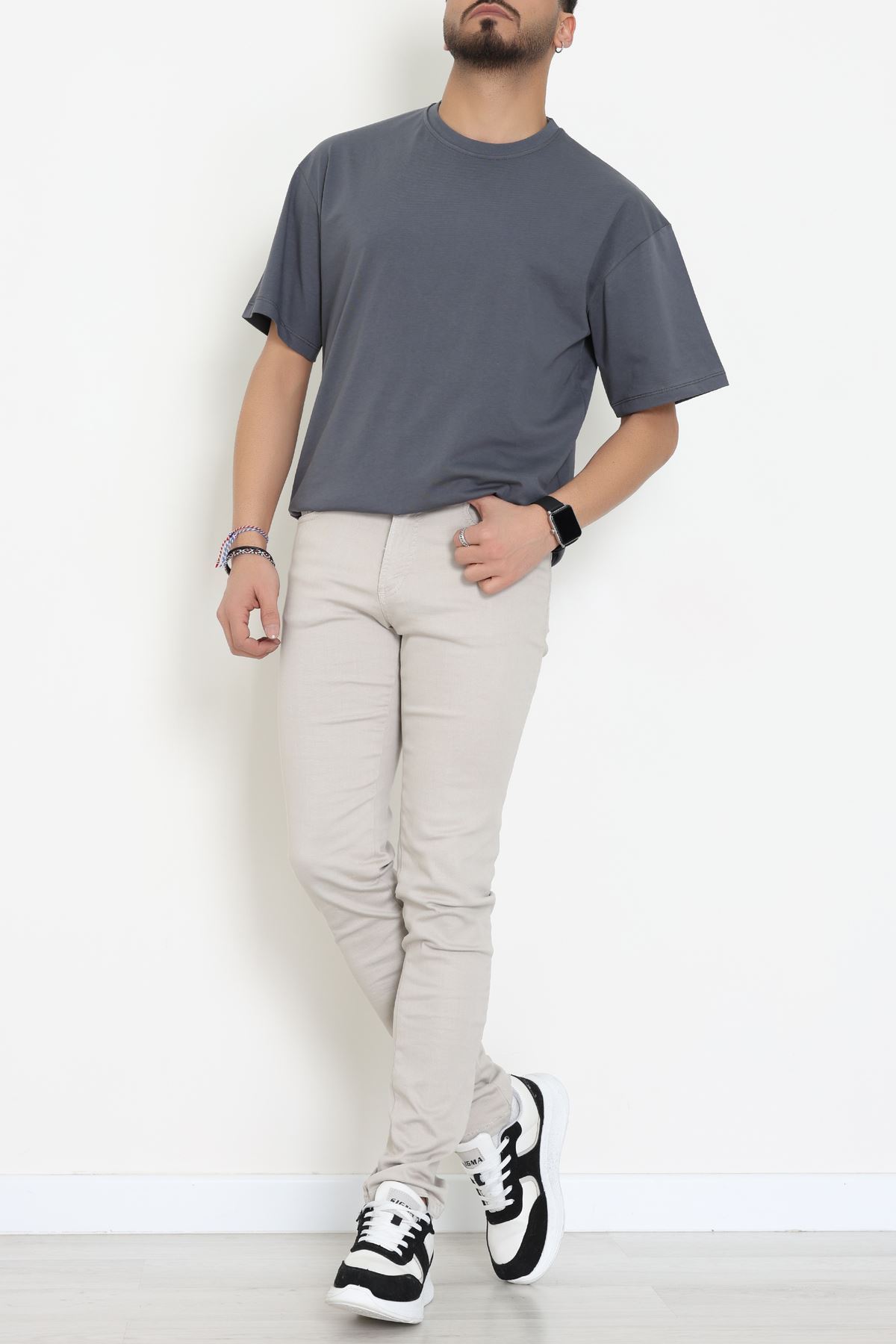 Kompak Penye Unisex Baskısız Oversize Tişört Antrasit - 55045.1872.