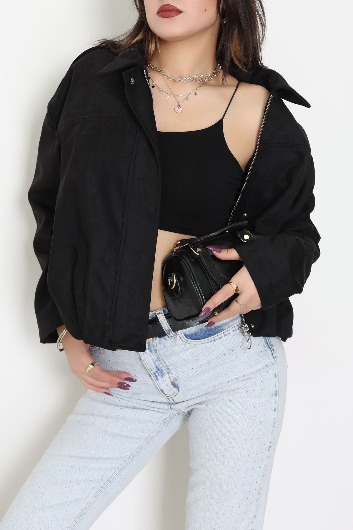 Süet Bomber Ceket Siyah - 8777.179.