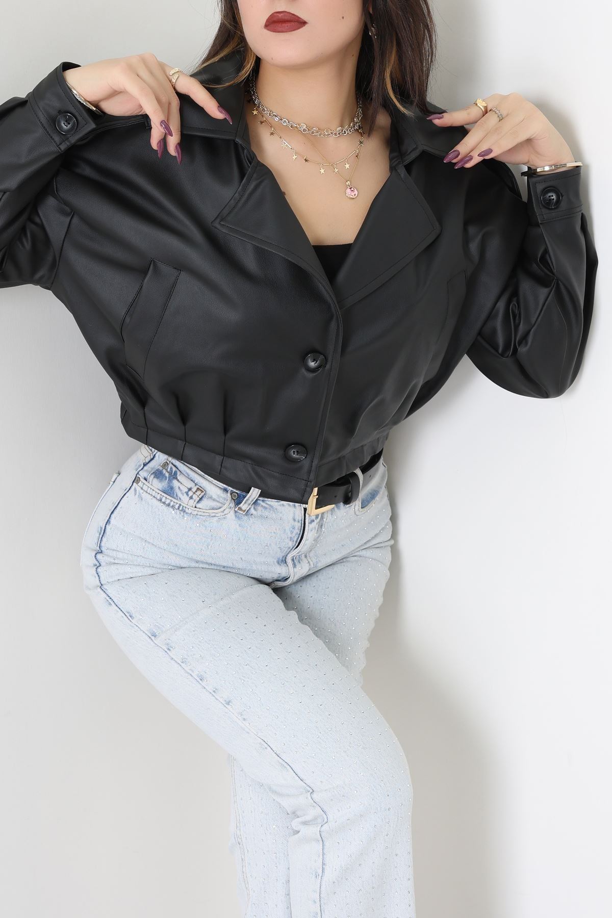 Astarlı Deri Ceket Siyah - 8770.179.