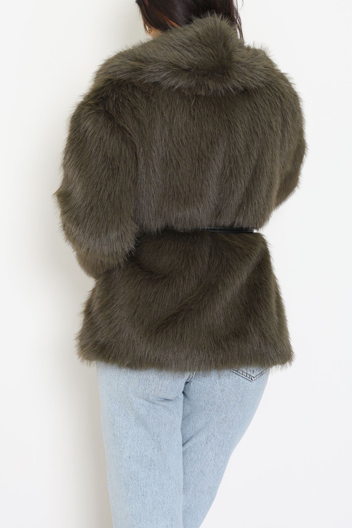 Kemerli Astarlı Kürk Mont Haki - 6677.179.