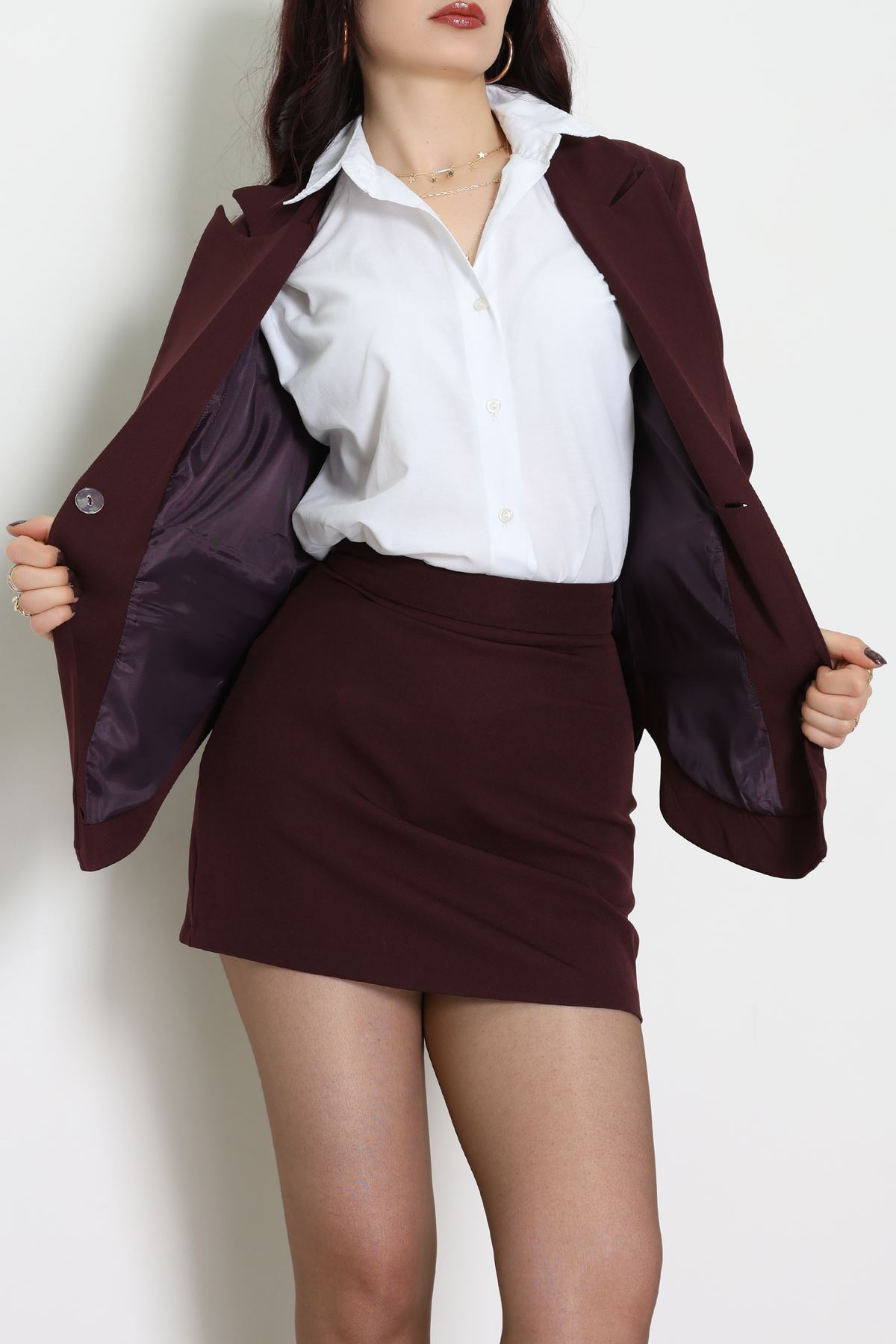 Dabıl Kumaş Astarlı Blazer Ceket Mürdüm - 2148.1991.