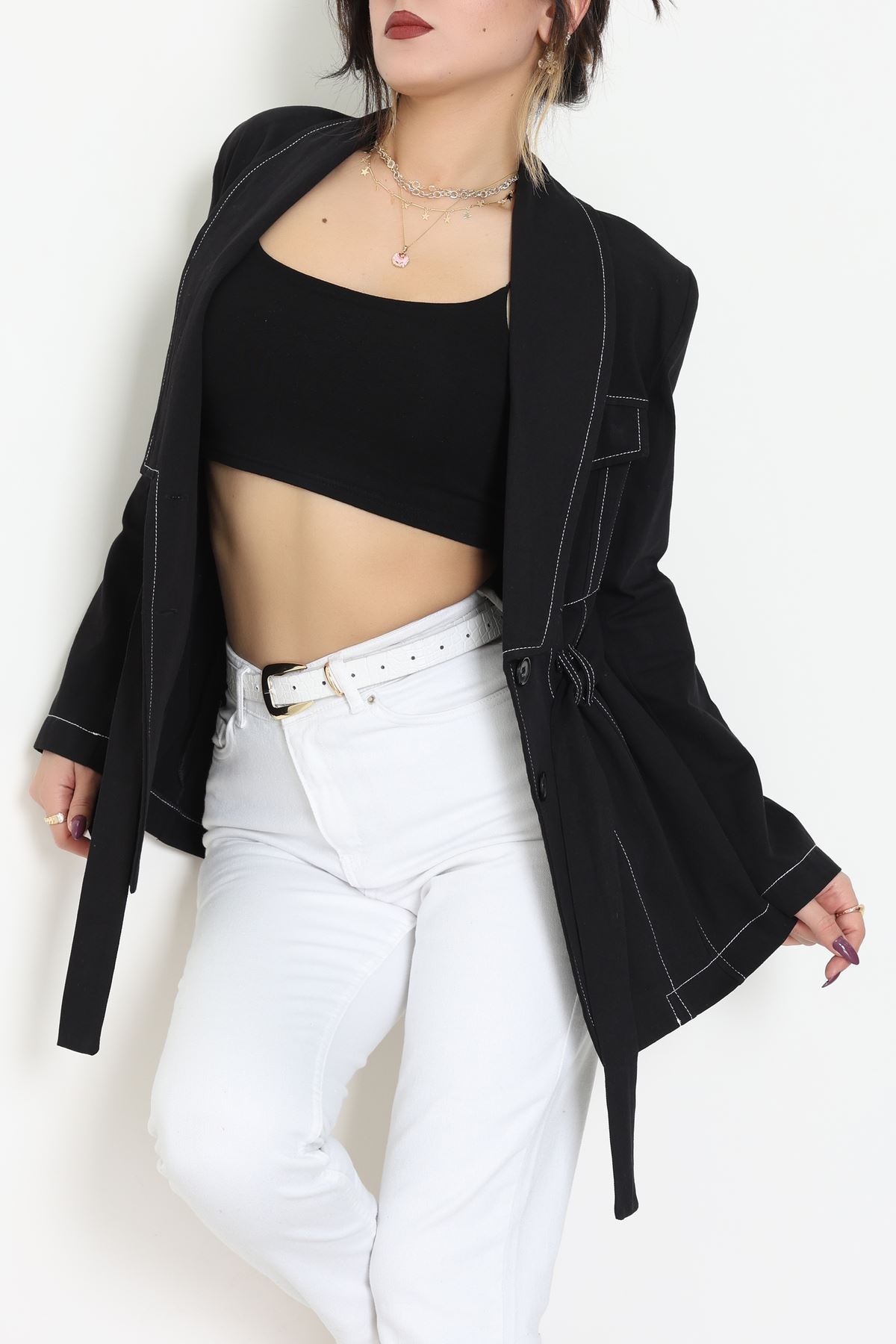 Bağlamalı Gabardin Ceket Siyah - 8123.179.