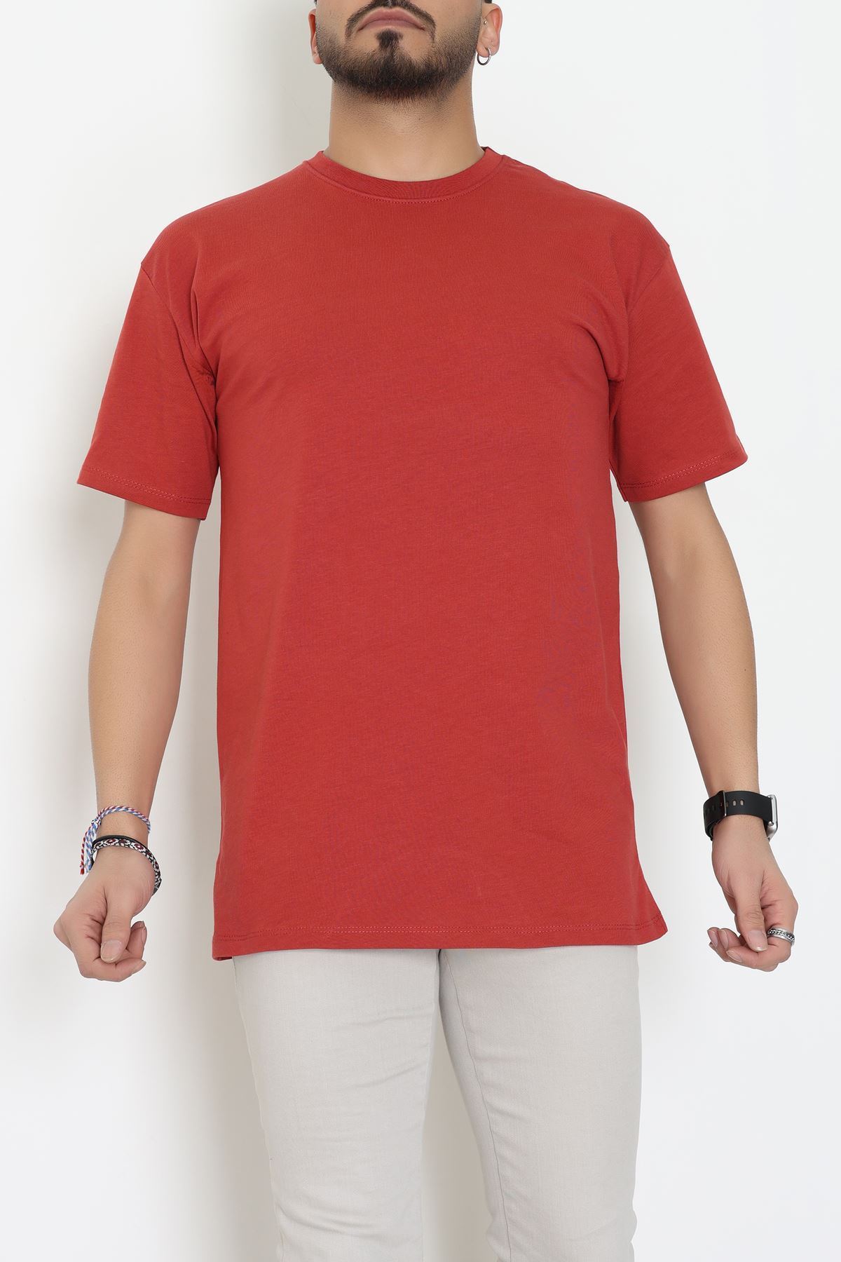 Kompak Penye Unisex Baskısız Oversize Tişört Kiremit - 55045.1872.