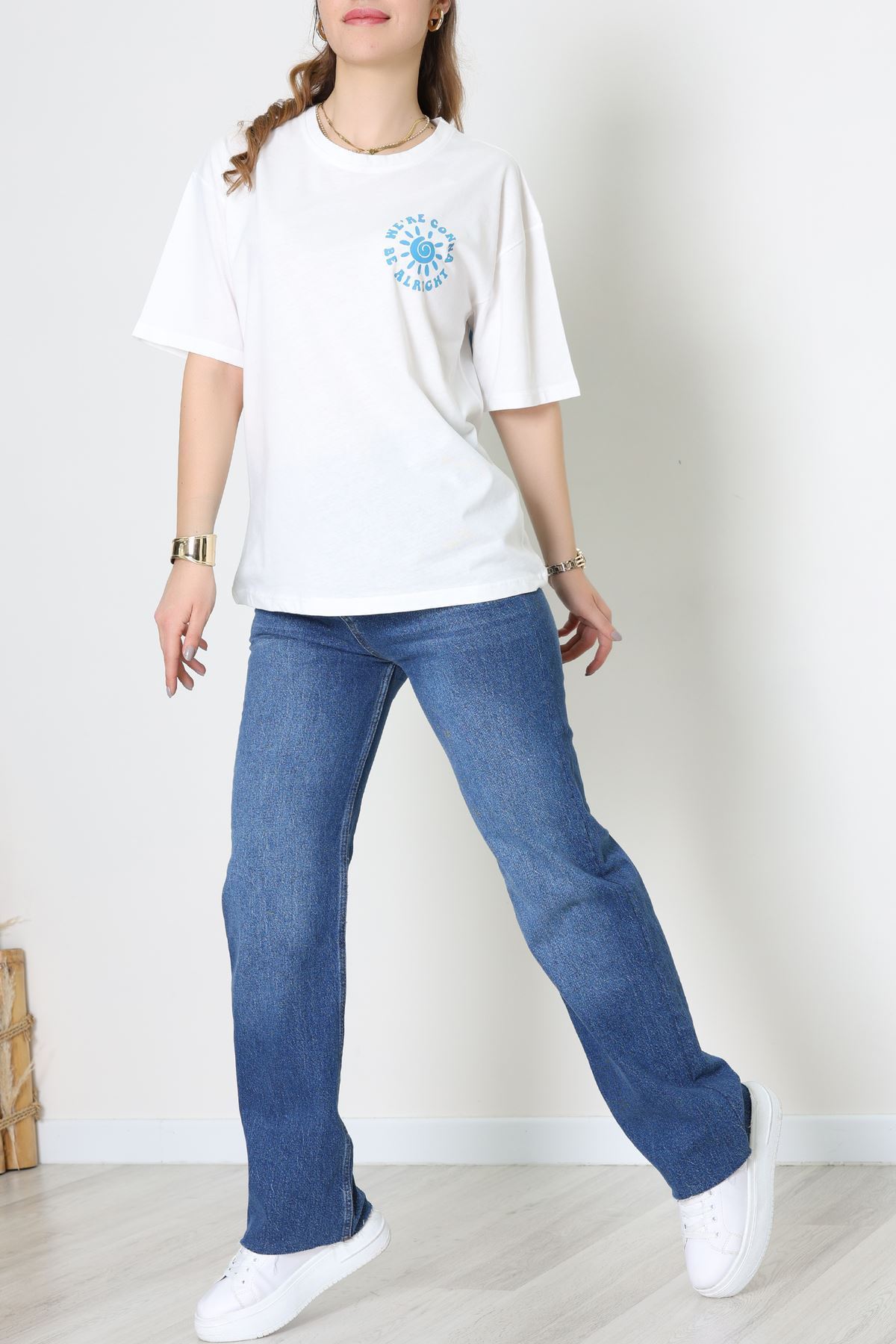 Kompakt Penye Unisex Tişört Beyazmavi1 - 55064.1872.