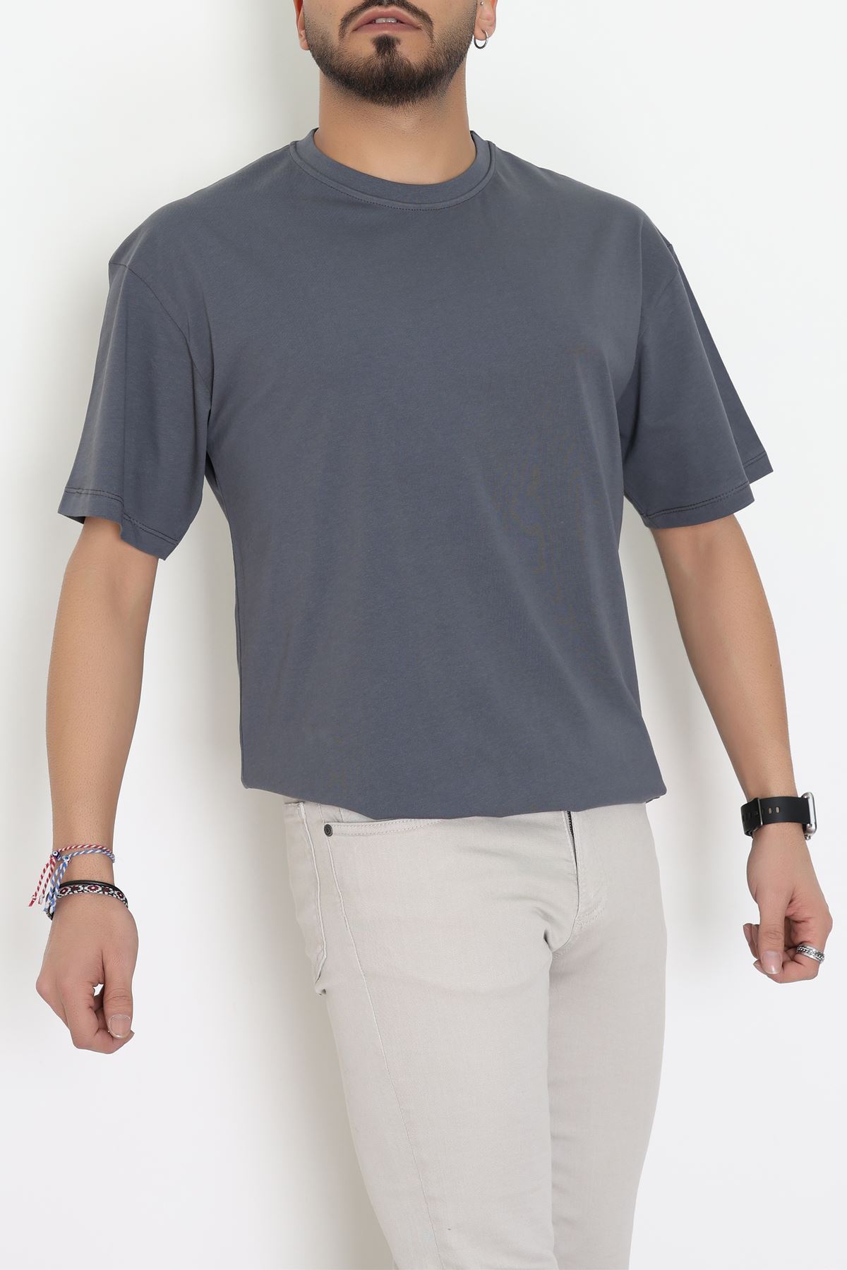Kompak Penye Unisex Baskısız Oversize Tişört Antrasit - 55045.1872.