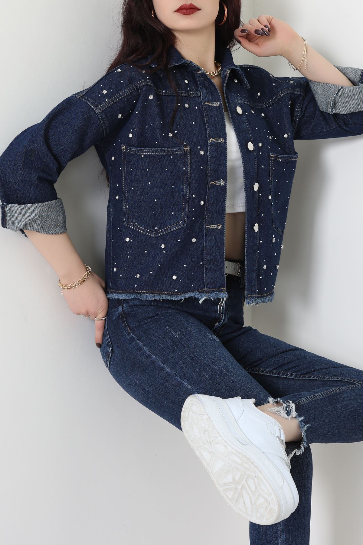 Taşlı Kot Ceket Lacivert - 001.2059.