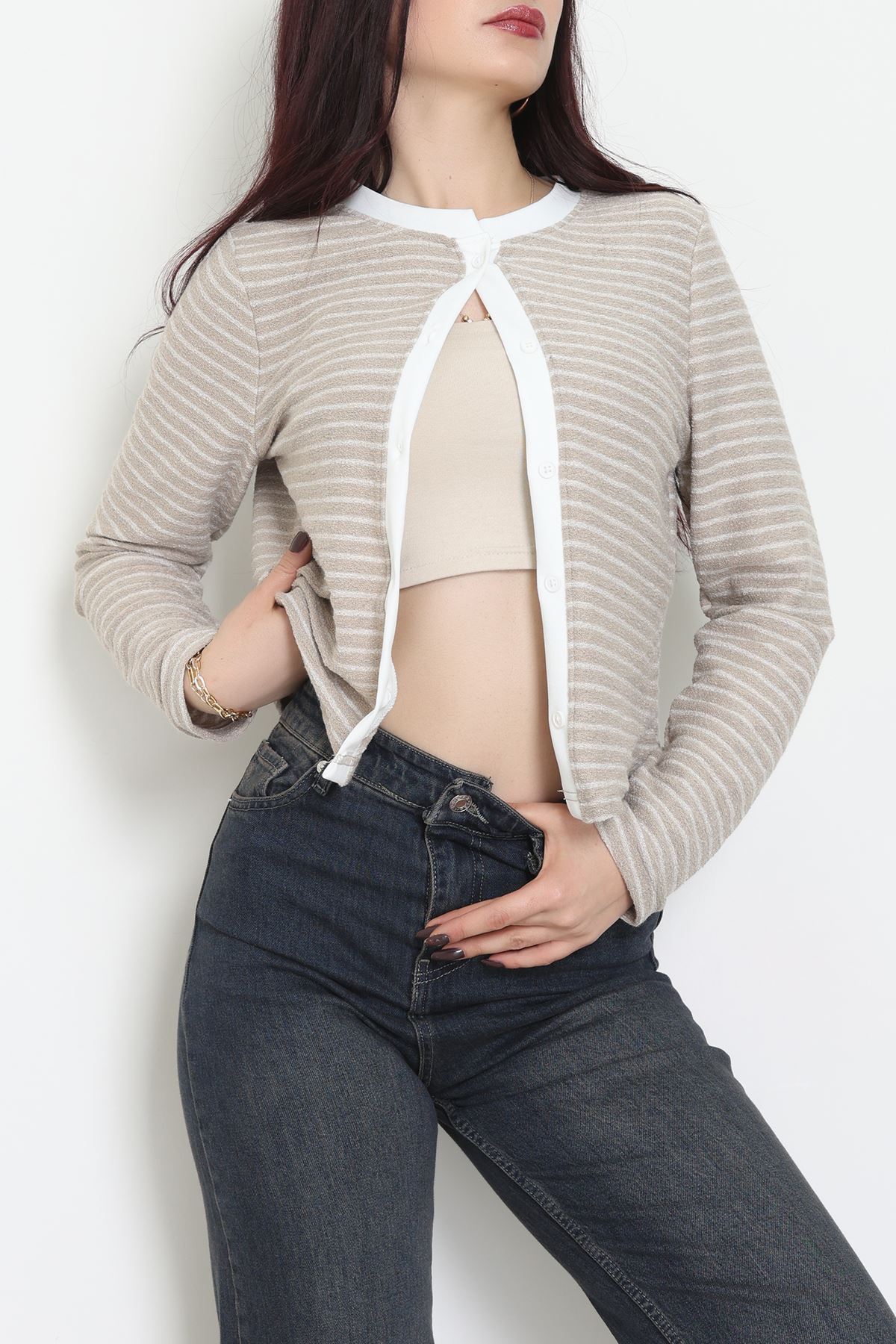 Düğmeli Hırka Krem - 31835.2131.