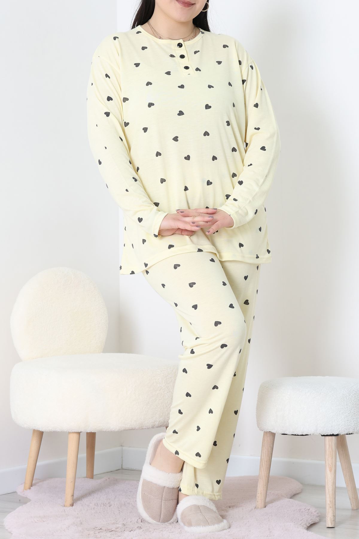 Ring Viskon Büyük Beden Pijama Takımı Sarı - 52202.1961.