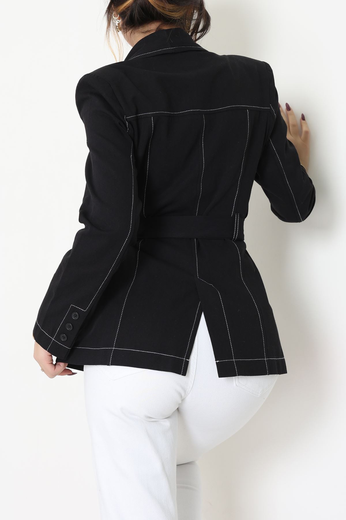 Bağlamalı Gabardin Ceket Siyah - 8123.179.