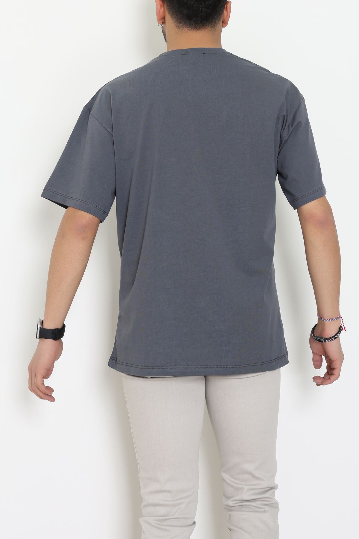 Kompak Penye Unisex Baskısız Oversize Tişört Antrasit - 55045.1872.
