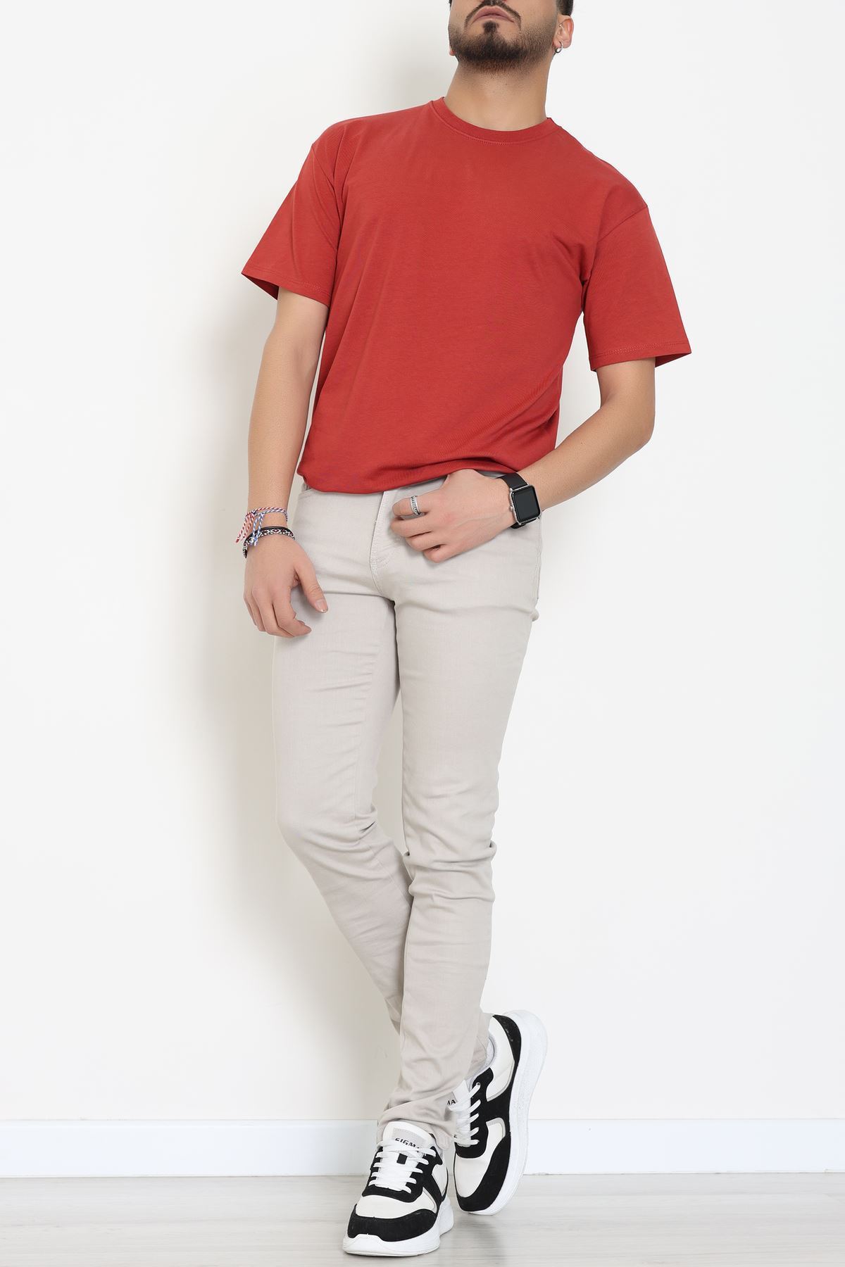 Kompak Penye Unisex Baskısız Oversize Tişört Kiremit - 55045.1872.