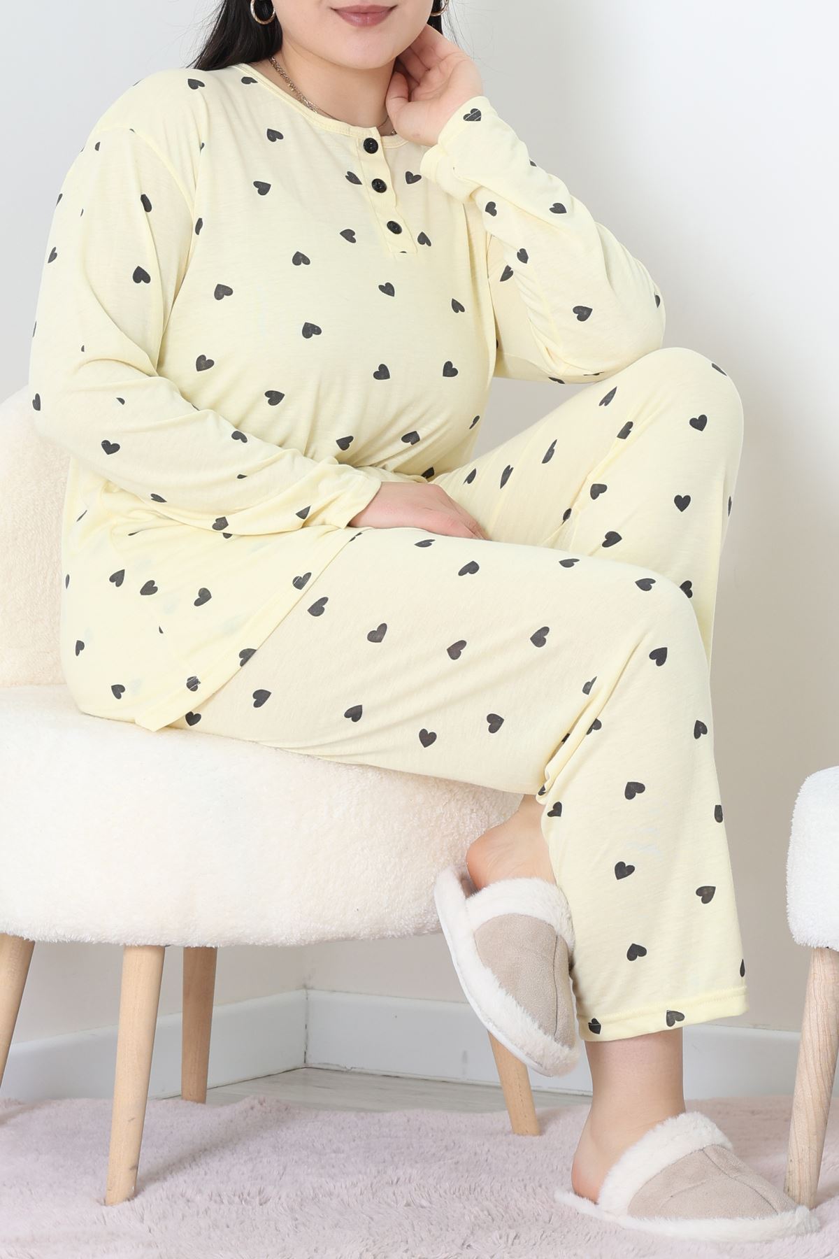 Ring Viskon Büyük Beden Pijama Takımı Sarı - 52202.1961.