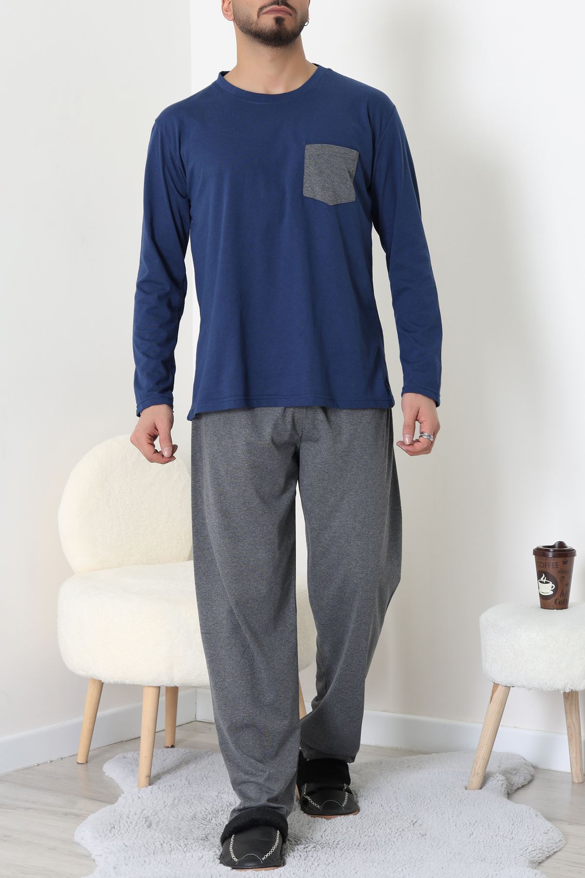 Cep Detay Süprem Erkek Pijama Takımı Lacivert - 42218.1048.