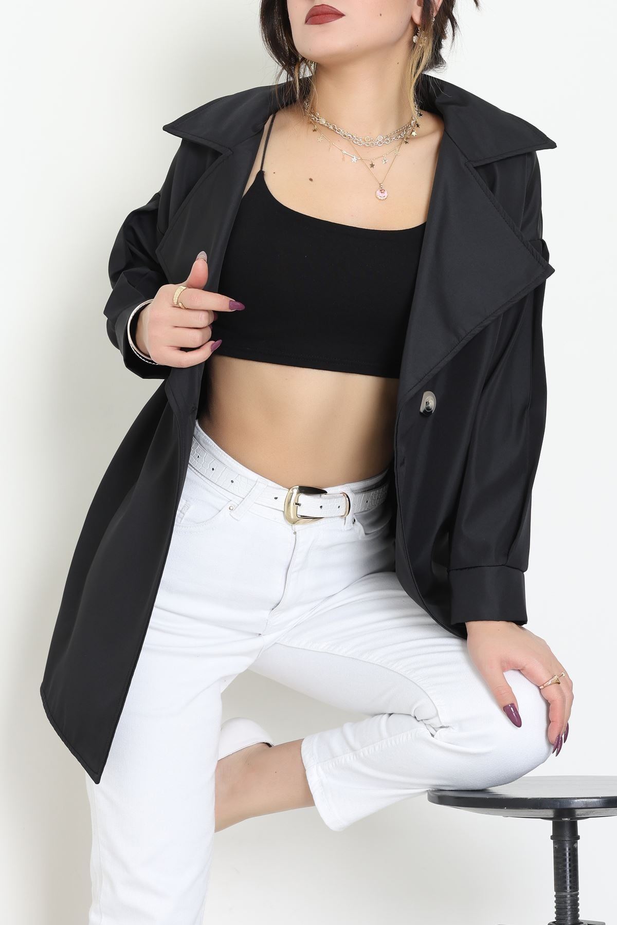 Düğmeli Trençkot Siyah - 7578.179.