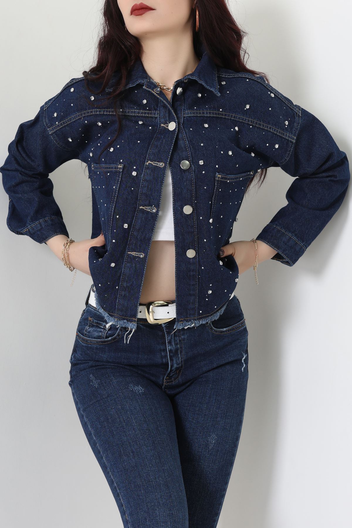 Taşlı Kot Ceket Lacivert - 001.2059.