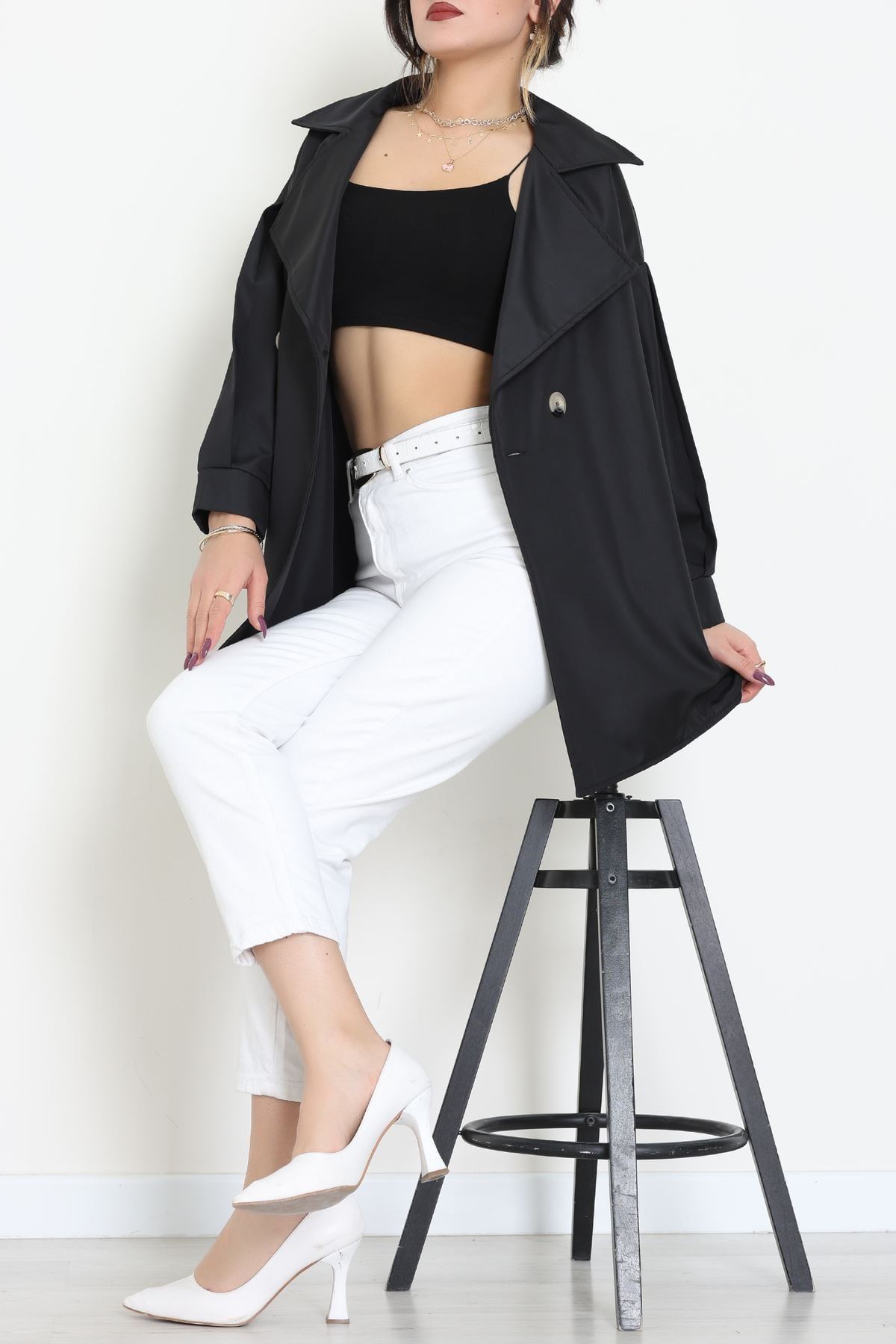 Düğmeli Trençkot Siyah - 7578.179.