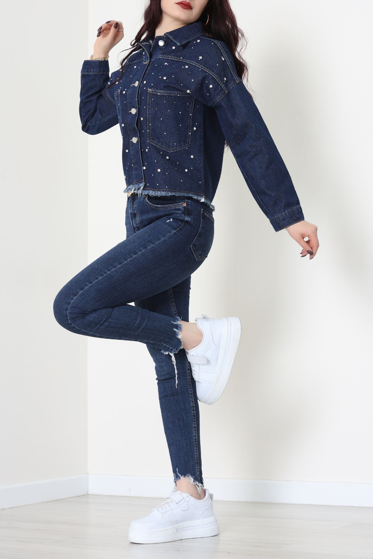 Taşlı Kot Ceket Lacivert - 001.2059.