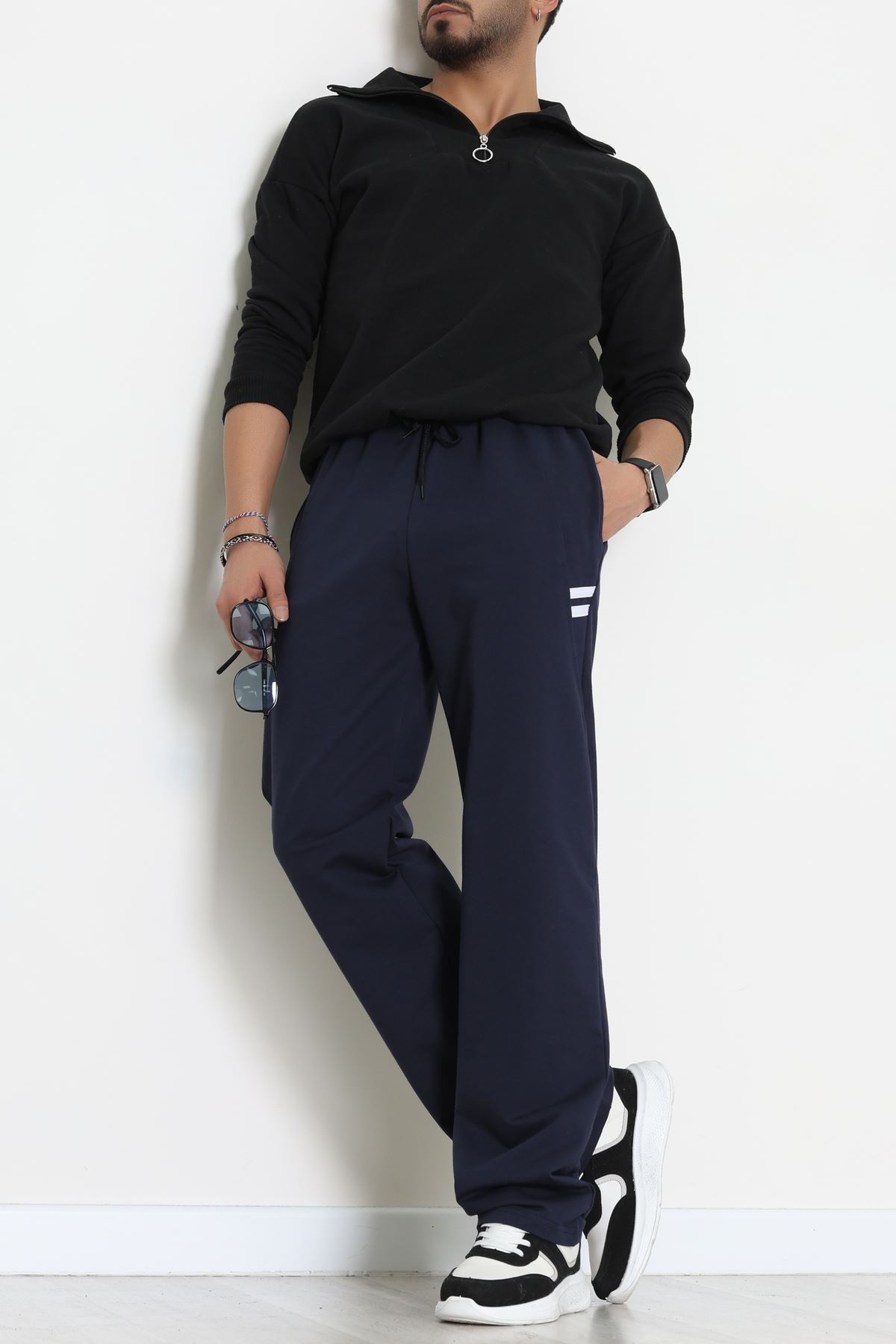 Likralı 2 İplik Bol Paça Erkek Eşofman Altı Lacibeyaz - 70899.1938.