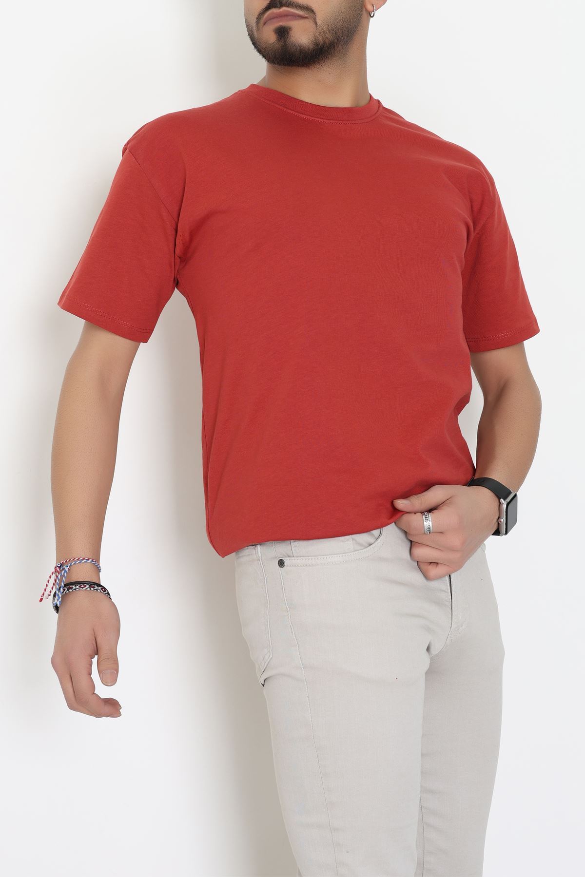 Kompak Penye Unisex Baskısız Oversize Tişört Kiremit - 55045.1872.