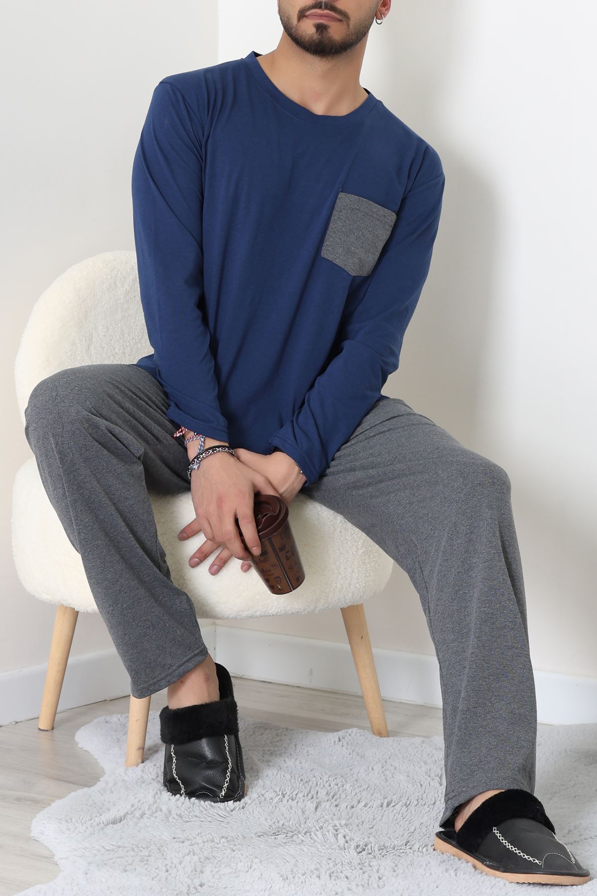 Cep Detay Süprem Erkek Pijama Takımı Lacivert - 42218.1048.