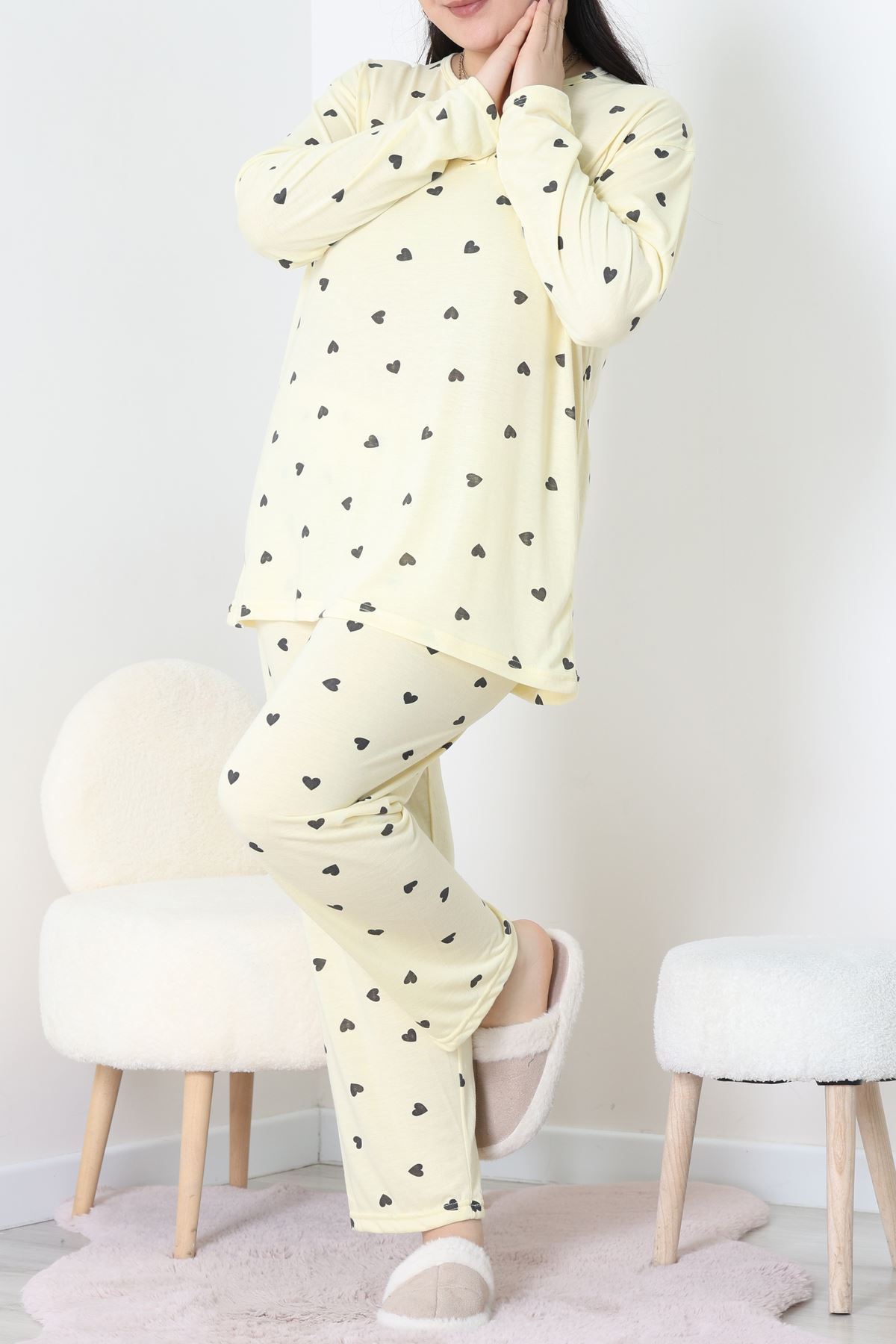 Ring Viskon Büyük Beden Pijama Takımı Sarı - 52202.1961.